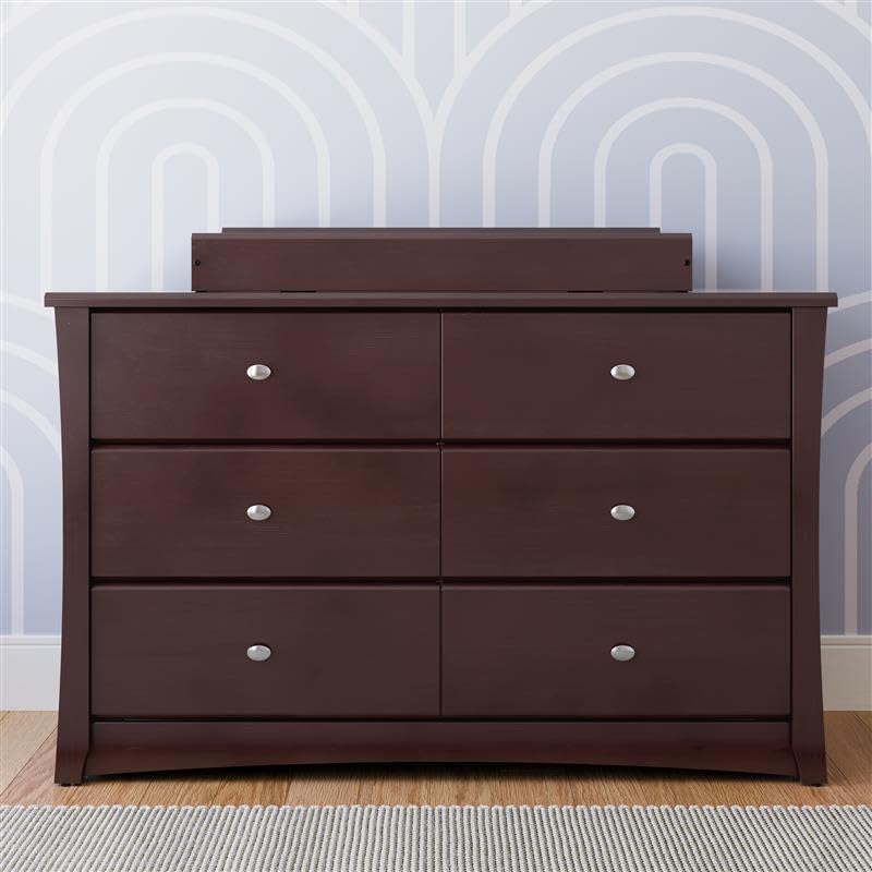 Storkcraft Crescent 6 Drawer Double Dresser (Pebble Gray) – GREENGUARD Gold Certified, For Nursery, Dresser, Kids Nursery Organizer, Chest of Drawers