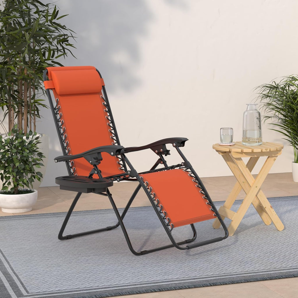Best Choice Products Set of 2 Adjustable Steel Mesh Zero Gravity Lounge Chair Recliners w/Pillows and Cup Holder Trays - Beige