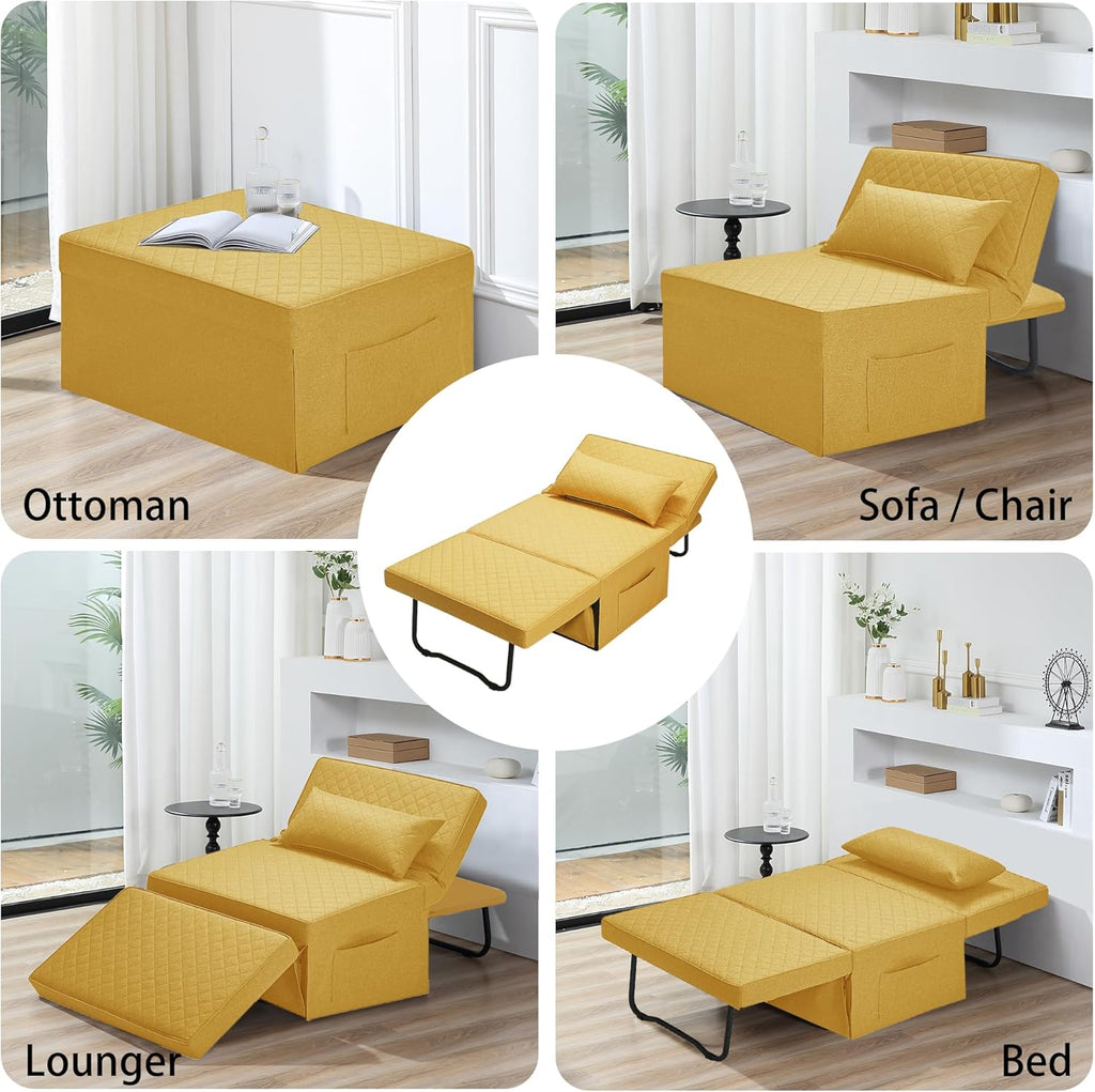 Sofa Bed, 4 in 1 Multi-Function Folding Ottoman Breathable Linen Couch Bed with Adjustable Backrest Modern Convertible Chair for Living Room Apartment Office