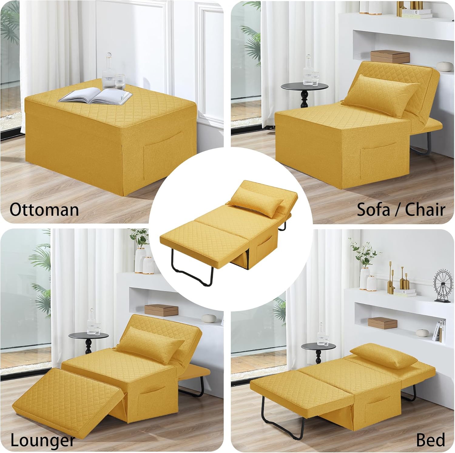 Sofa Bed, 4 in 1 Multi-Function Folding Ottoman Breathable Linen Couch Bed with Adjustable Backrest Modern Convertible Chair for Living Room Apartment Office