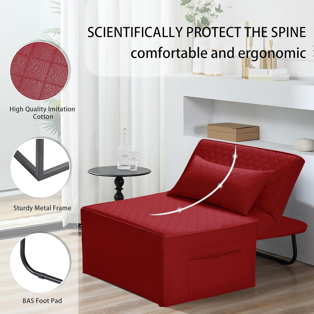 Sofa Bed, 4 in 1 Multi-Function Folding Ottoman Breathable Linen Couch Bed with Adjustable Backrest Modern Convertible Chair for Living Room Apartment Office