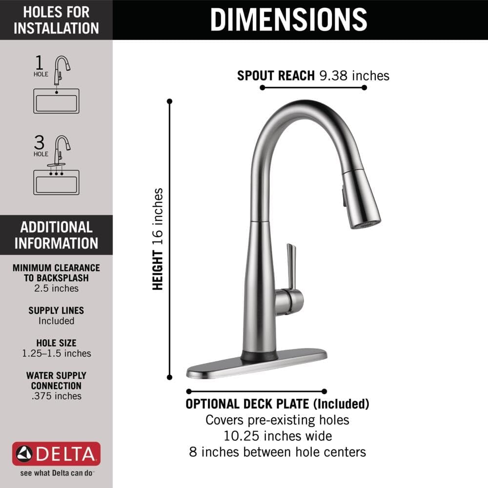 Delta Essa Touchless Kitchen Faucet with Touch Technology, Brushed Nickel Kitchen Sink Faucet with Pull Down Sprayer, Single Hole, Arctic Stainless 9113TL-AR-DST