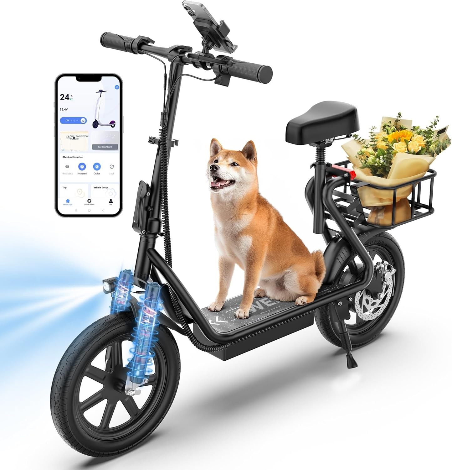 WERHY Electric Scooter, 350W/500W Motor, Top Speed 19/22 mph, Max 16/23/28Miles Ranges, Foldable E Scooter for Adults