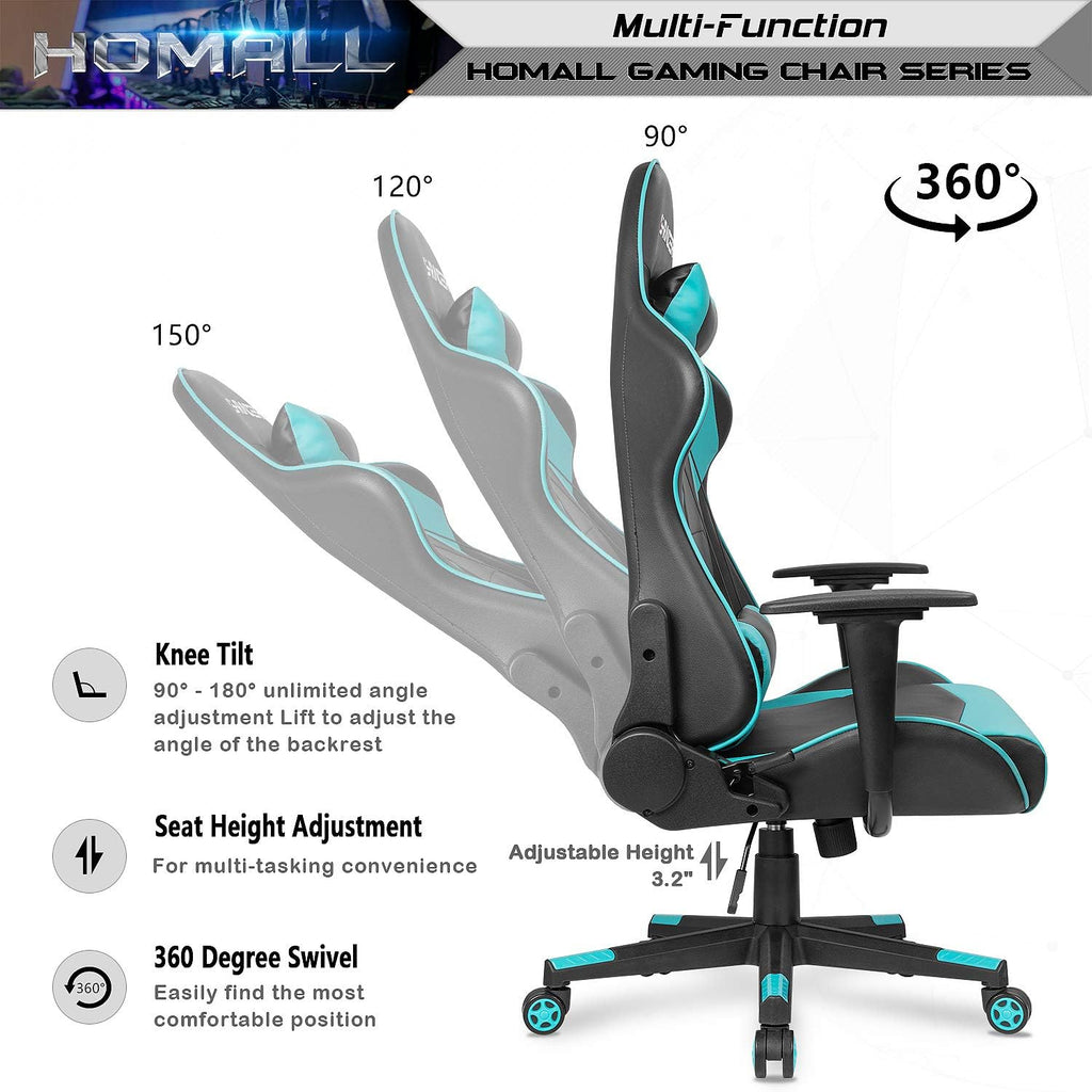 Homall Gaming Chair, Office Chair High Back Computer Chair Leather Desk Chair Racing Executive Ergonomic Adjustable Swivel Task Chair with Headrest and Lumbar Support (Dark Black)