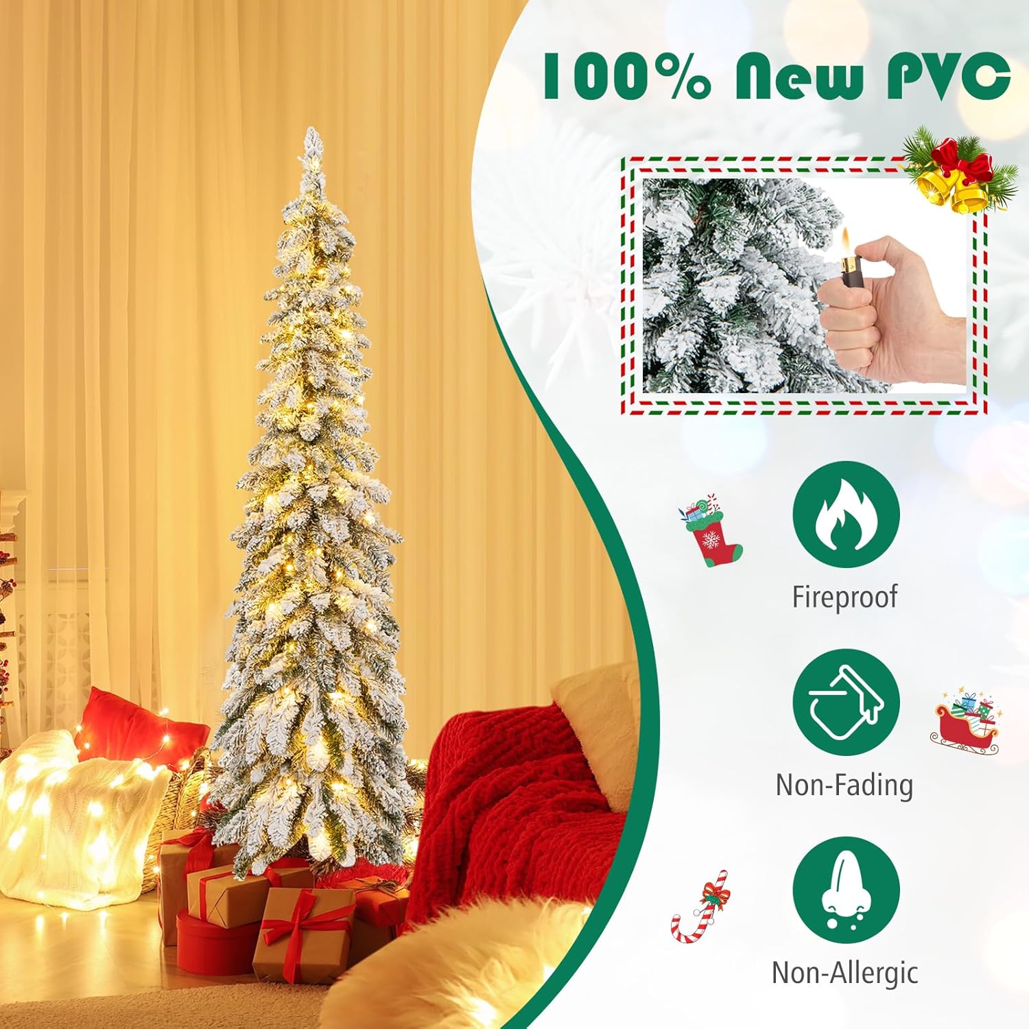 Goplus 7ft Artificial White Christmas Tree Xmas Pine Tree with Solid Metal Legs Perfect for Indoor and Outdoor Holiday Decoration