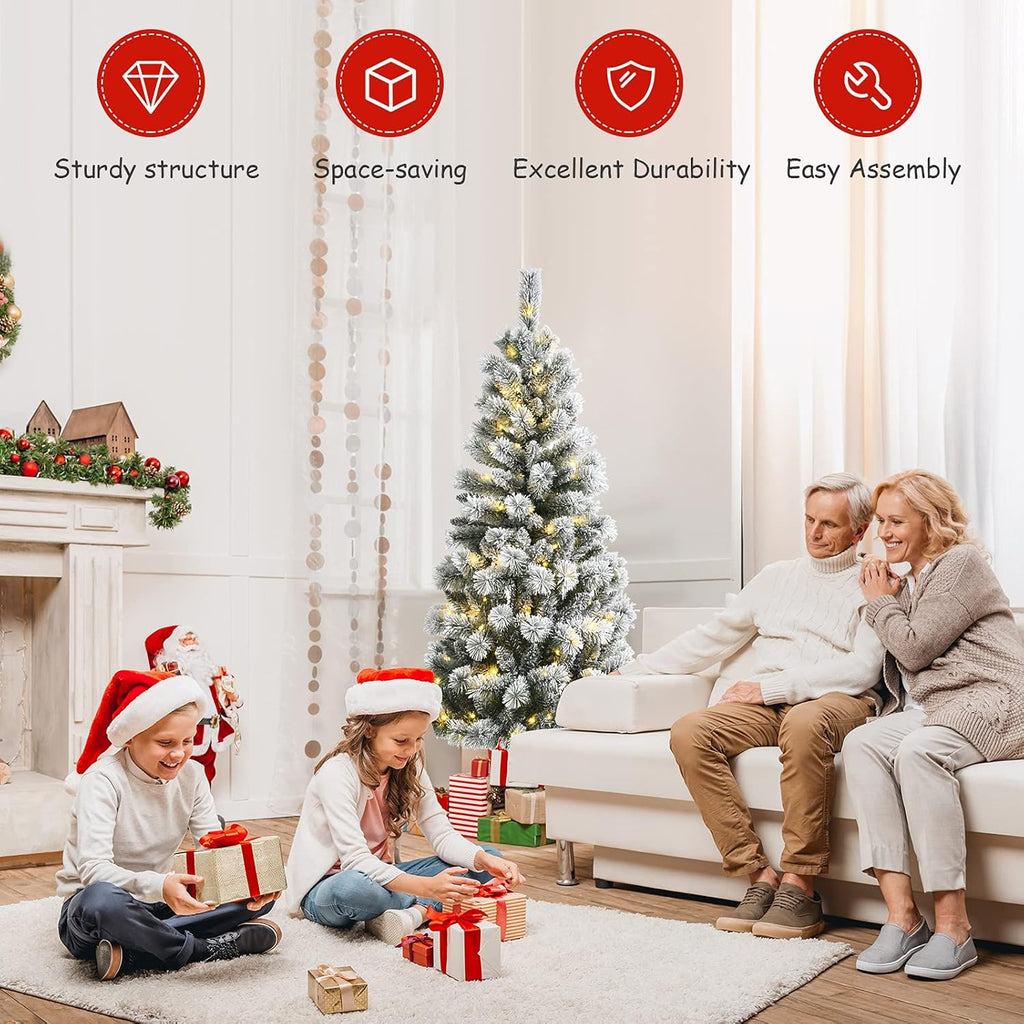 Goplus 7ft Artificial White Christmas Tree Xmas Pine Tree with Solid Metal Legs Perfect for Indoor and Outdoor Holiday Decoration