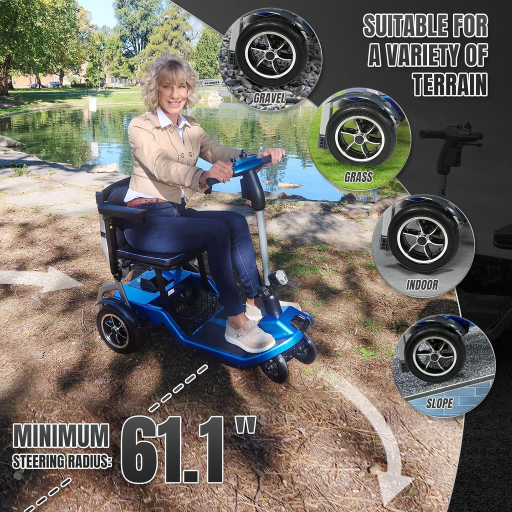 R3b-Mobility Scooters for Seniors Adults Ultra Lightweight Electric Powered Folding 4 Wheel Mobility Scooter with Headlight Cup Holder, Compact & Convenient for Travel Airline Approved, Blue