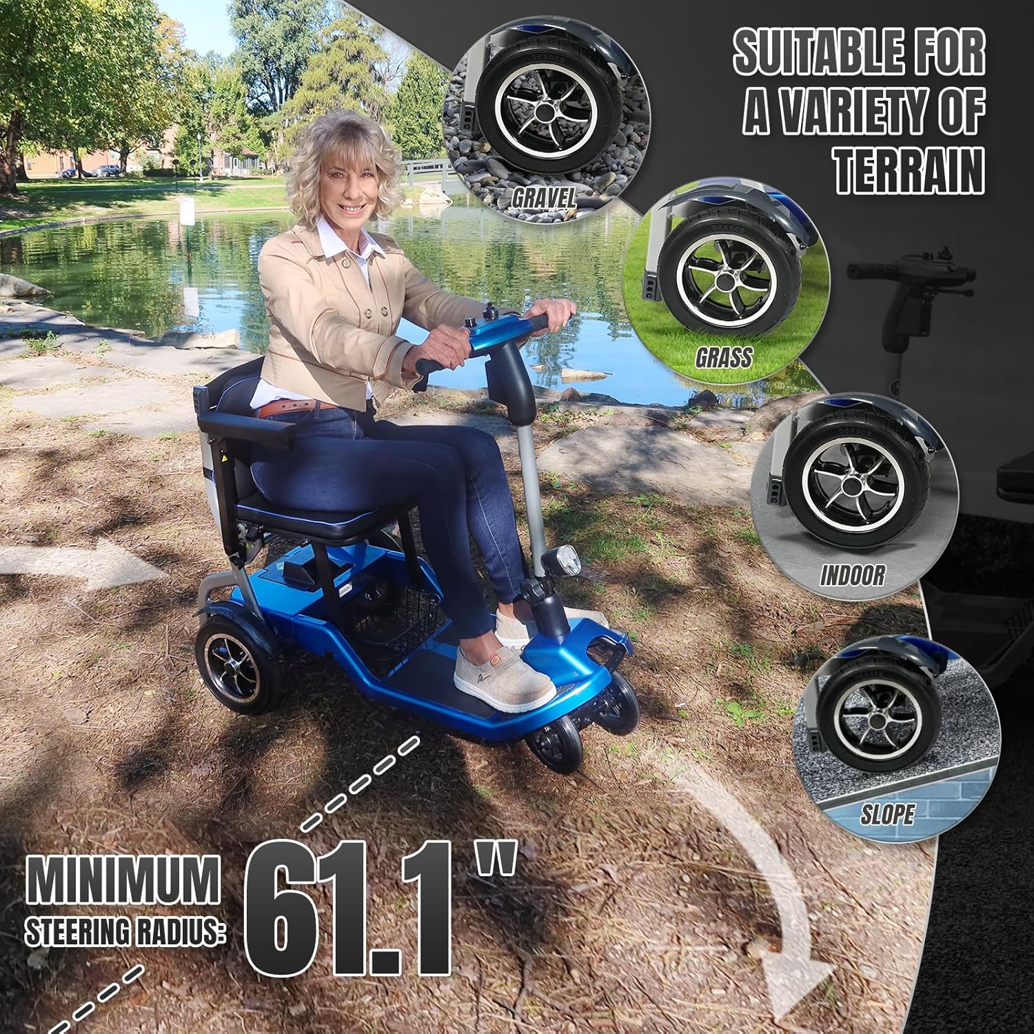 R3b-Mobility Scooters for Seniors Adults Ultra Lightweight Electric Powered Folding 4 Wheel Mobility Scooter with Headlight Cup Holder, Compact & Convenient for Travel Airline Approved, Blue