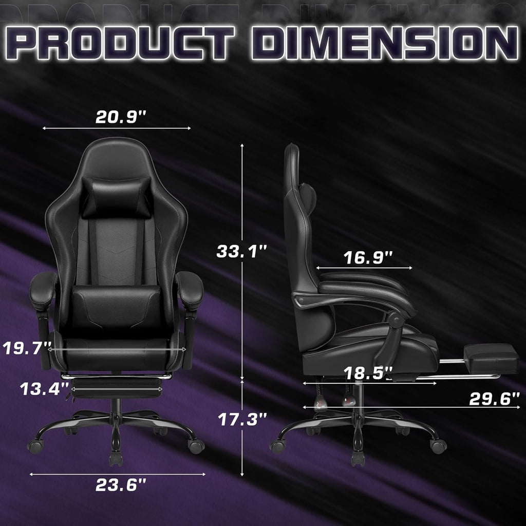 Homall Gaming Chair, Video Game Chair with Footrest and Massage Lumbar Support, Ergonomic Computer Chair Height Adjustable with Swivel Seat and Headrest (Grey)