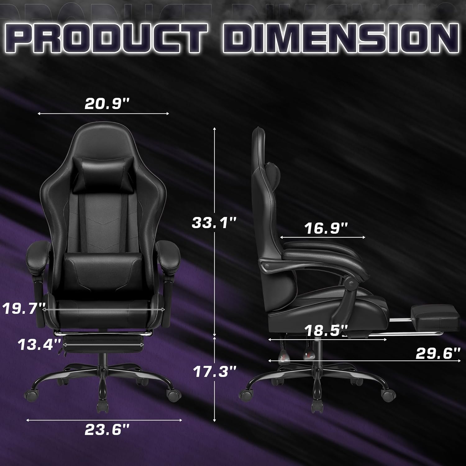 Homall Gaming Chair, Video Game Chair with Footrest and Massage Lumbar Support, Ergonomic Computer Chair Height Adjustable with Swivel Seat and Headrest (Grey)