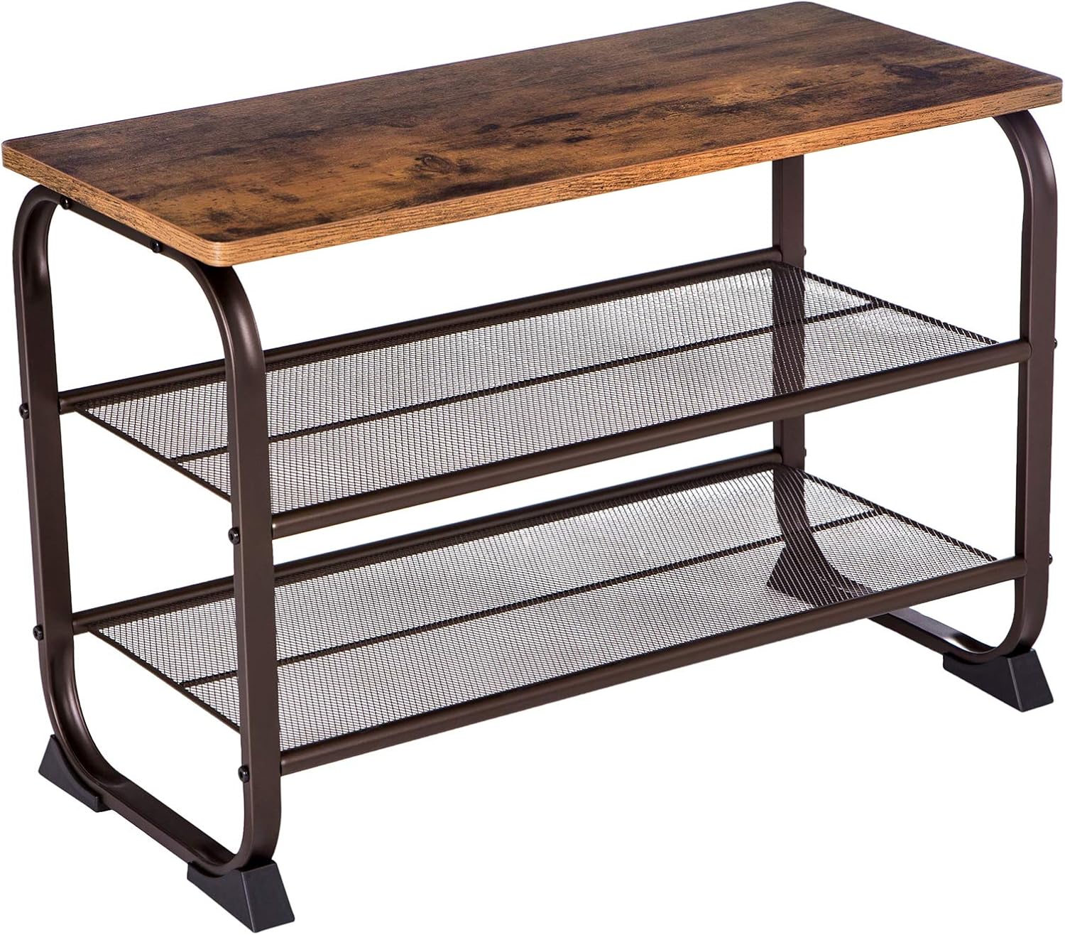 VASAGLE Shoe Bench, Storage Bench with Cupboard and 9 Open Compartments, Shoe Shelf, Padded Seat, Barn Door, 11.8 x 43.3 x 18.9 Inches, Rustic Brown ULHS058X01