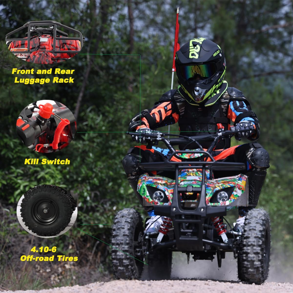 X-PRO Gas ATV 4 Wheelers 40cc ATV Quads Quad with Front and Rear Disc Brake for Kids (Pink Camo)
