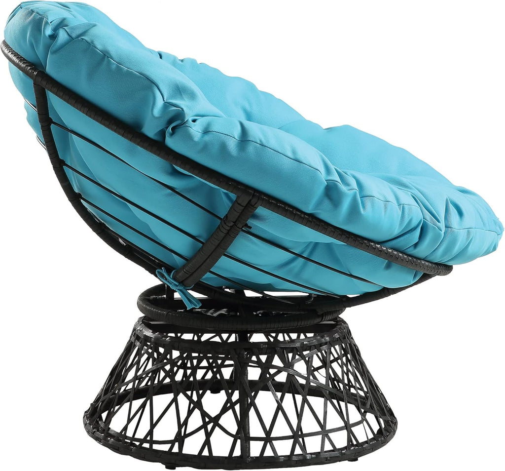 OSP Home Furnishings Wicker Papasan Chair with 360-Degree Swivel, Brown Frame with Brown Cushion