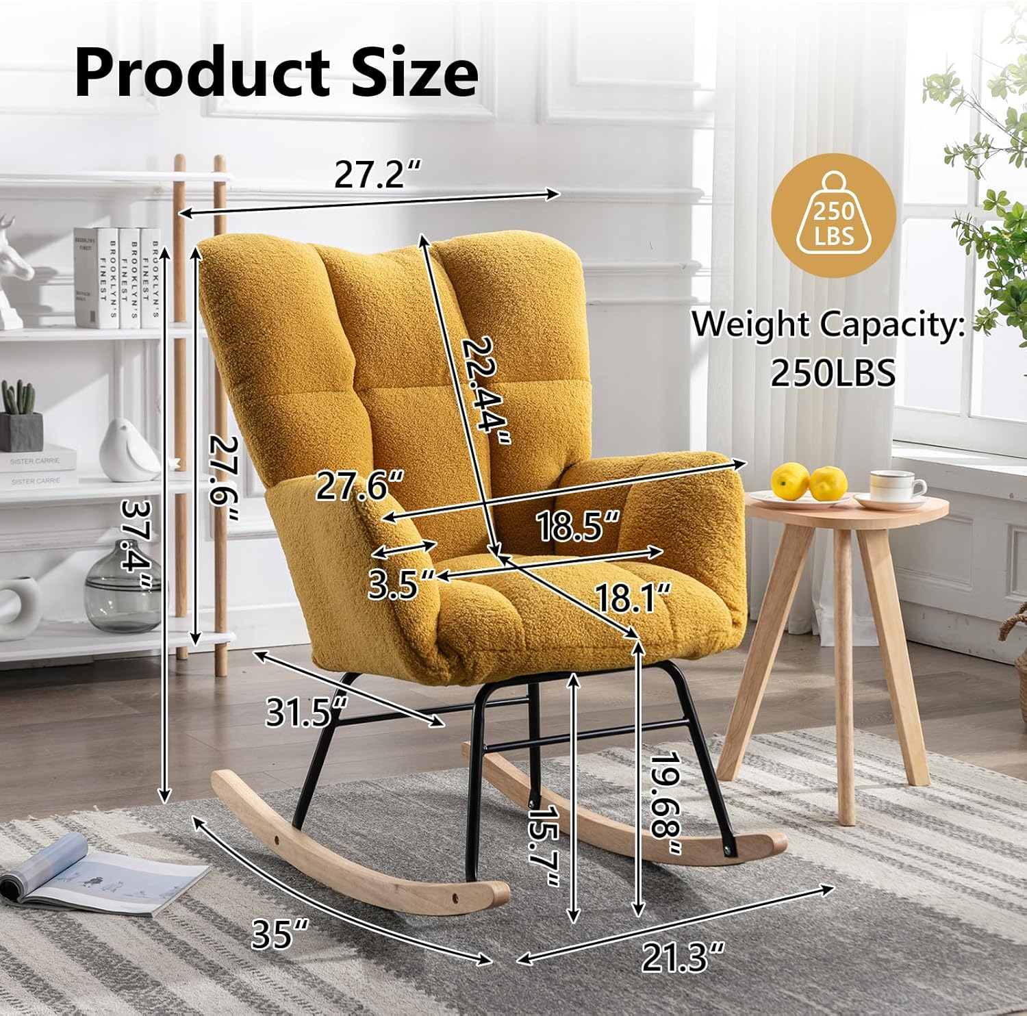 NIOIIKIT Nursery Rocking Chair Teddy Upholstered Glider Rocker Rocking Accent Chair Padded Seat with High Backrest Armchair Comfy Side Chair for Living Room Bedroom Offices (Ivory Teddy)