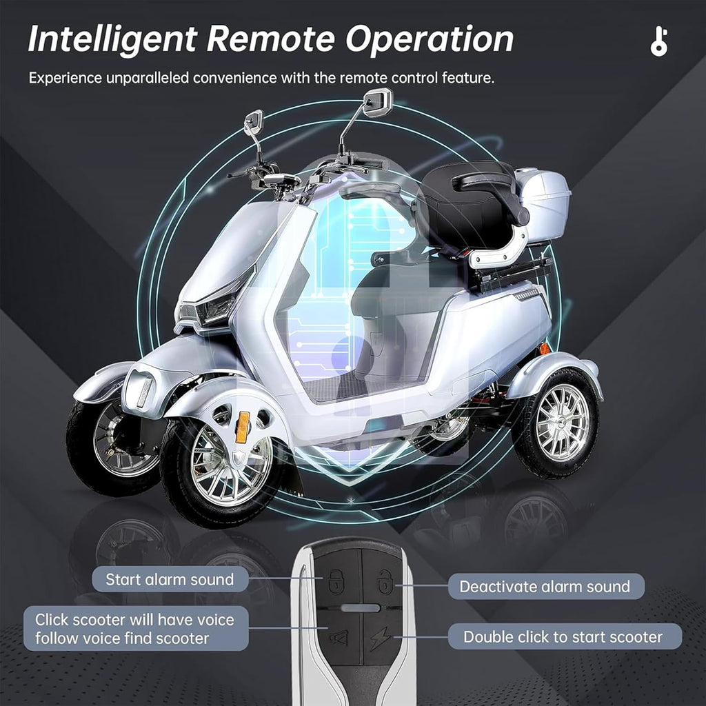 1000W 15 MPH Heavy Duty 4 Wheel Mobility Scooter 500lbs Loadweight, 3 Speed Control Mobility Scooters with 31 Mile Long Range Battery for Seniors & Adults Travel, 20° Max Climbing, Remote Key, Silver