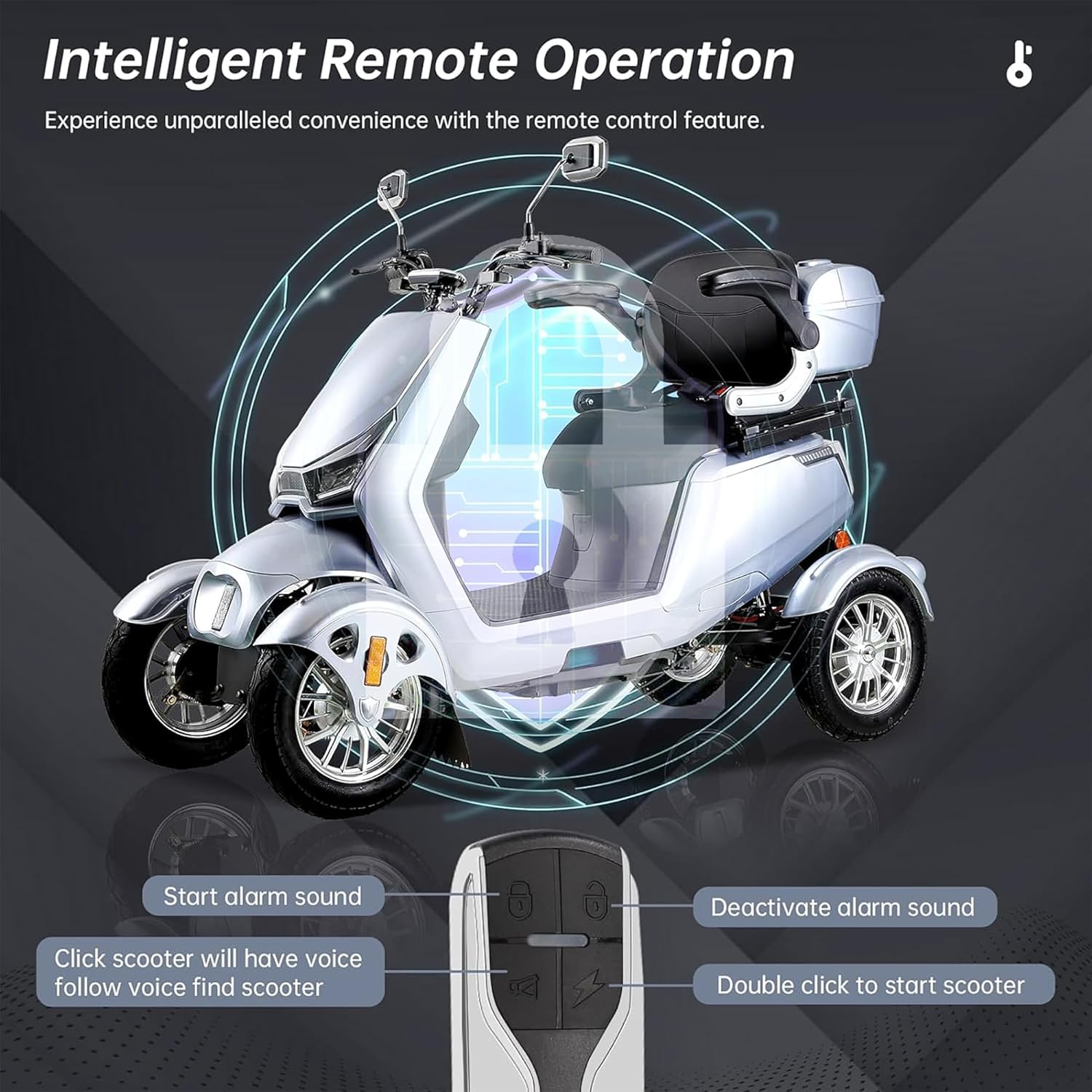 1000W 15 MPH Heavy Duty 4 Wheel Mobility Scooter 500lbs Loadweight, 3 Speed Control Mobility Scooters with 31 Mile Long Range Battery for Seniors & Adults Travel, 20° Max Climbing, Remote Key, Silver