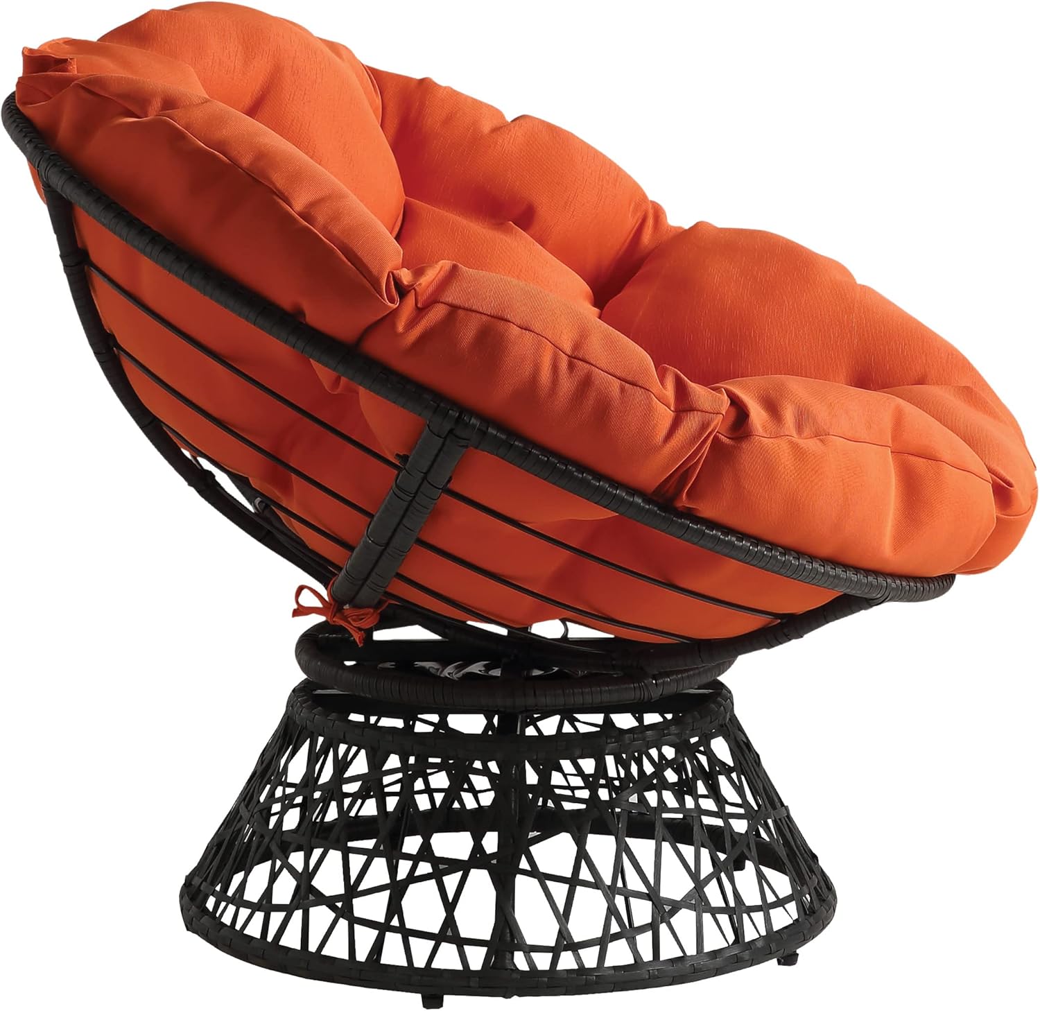 OSP Home Furnishings Wicker Papasan Chair with 360-Degree Swivel, Brown Frame with Brown Cushion