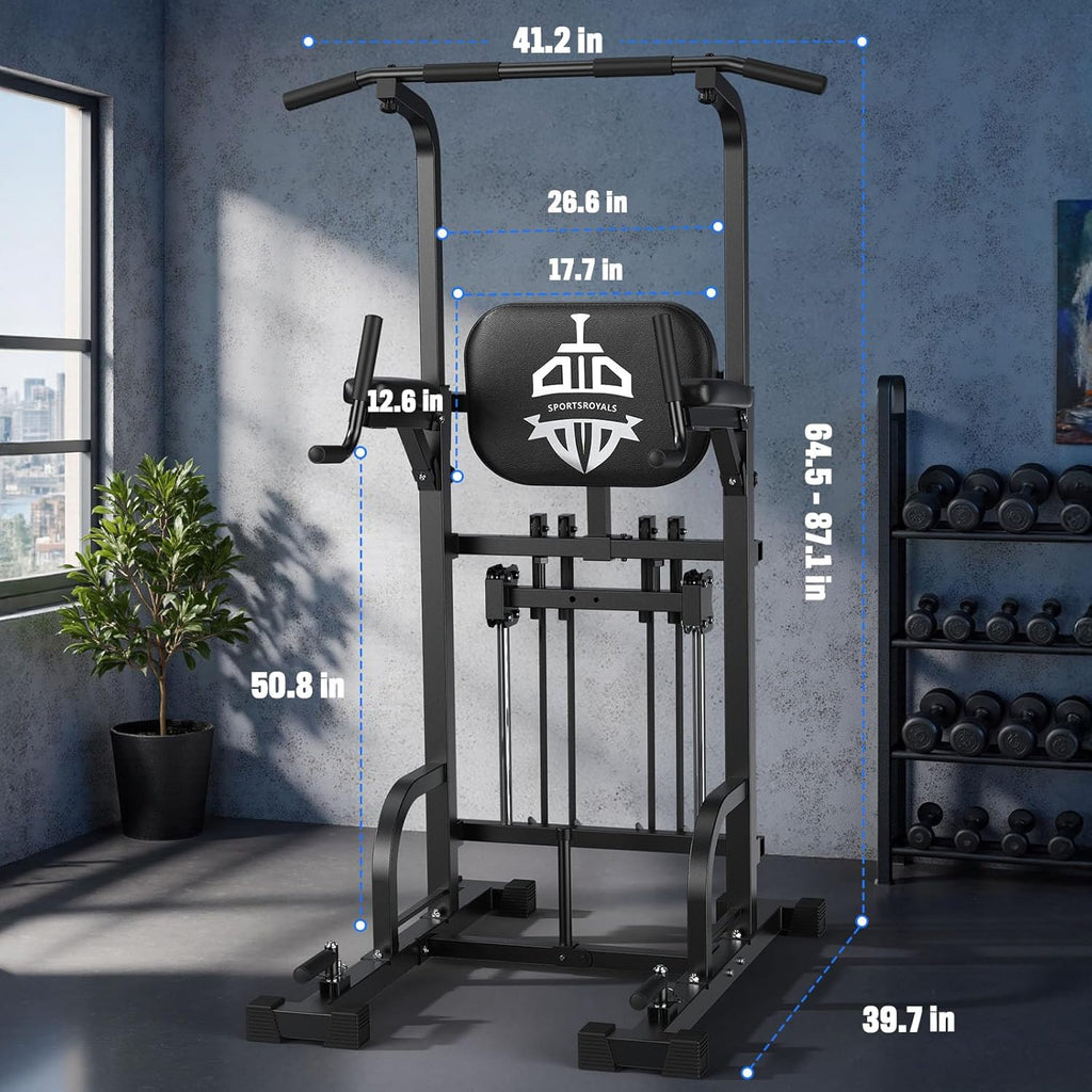 Sportsroyals Pull Up Bar Dip Station Power Tower Assistive Trainer Multi-Function Home Gym Strength Training Fitness Equipment 450LBS