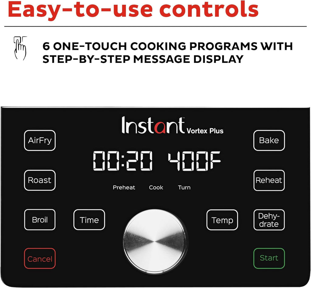 Instant Pot Vortex Plus 6QT XL Air Fryer, 6-in-1, Broils, Dehydrates, Crisps, Roasts, Reheats, Bakes for Quick Easy Meals, 100+ In-App Recipes, Dishwasher-Safe, from the Makers of Instant Pot, Black