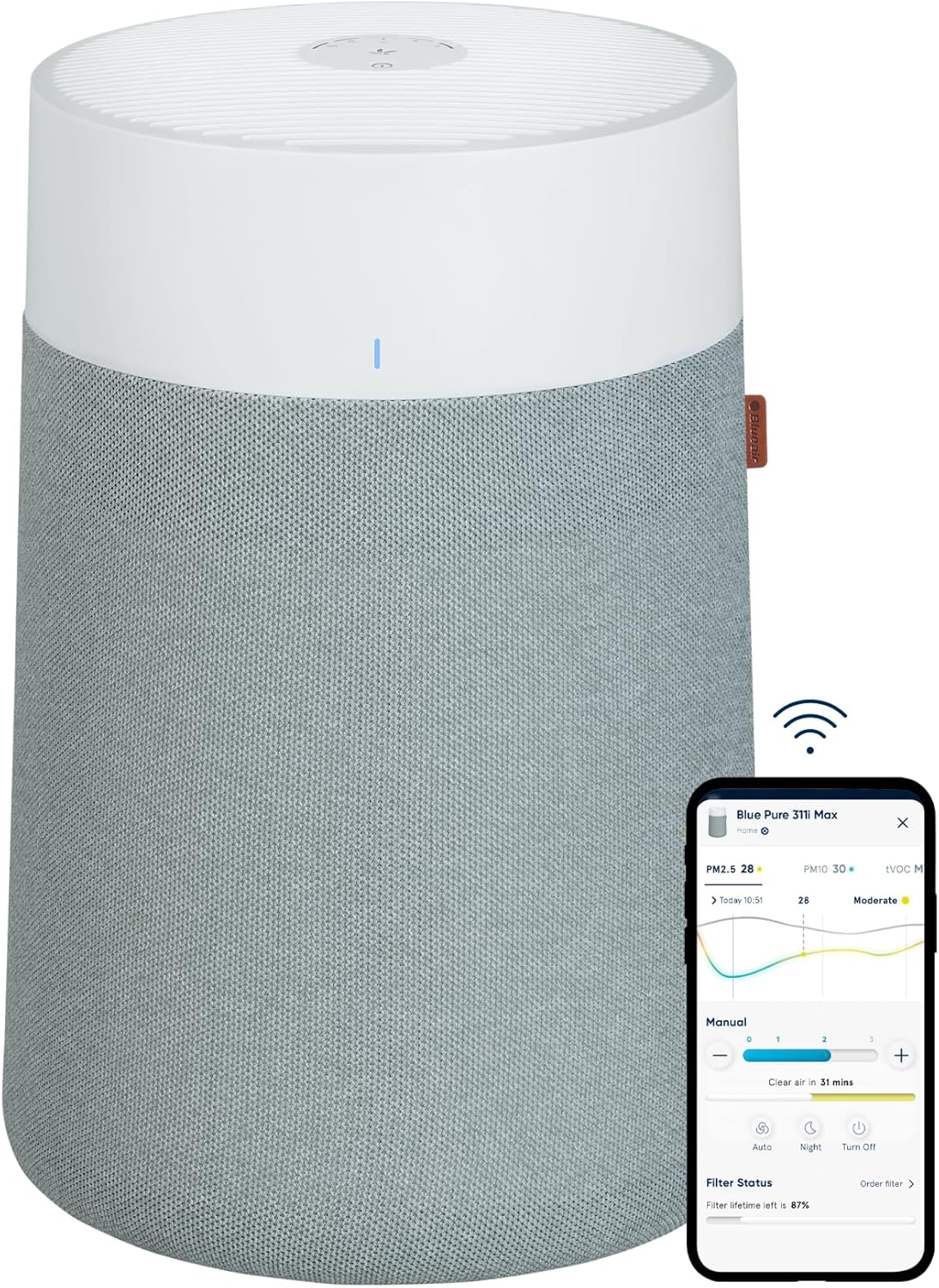 BLUEAIR Air Purifiers for Large Rooms, Cleans 3,048 Sqft In One Hour, HEPASilent Smart Air Cleaner For Home, Pets, Allergies, Virus, Dust, Mold, Smoke - Blue Pure 211i Max