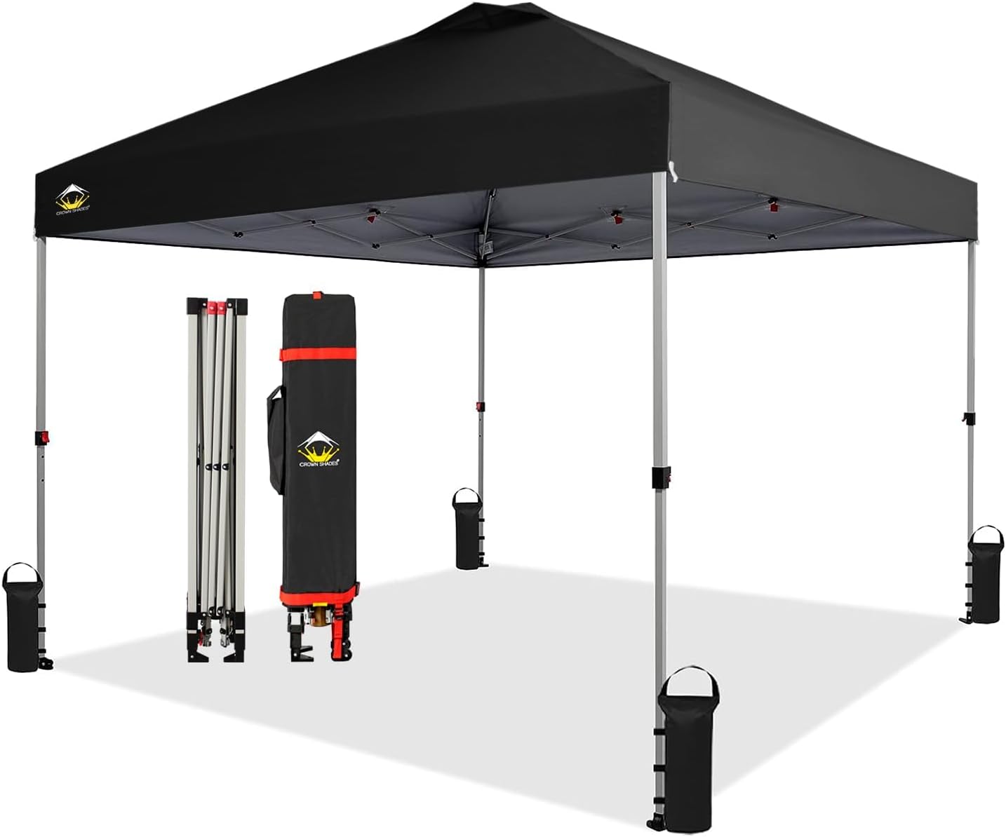 CROWN SHADES 10x10 Pop Up Canopy - Beach Tent with One Push Setup - Easy Outdoor Sun Shade for Events, Parties, Camping - Gazebo with STO-N-Go Cover Bag, Silver Coated Top, Grid White