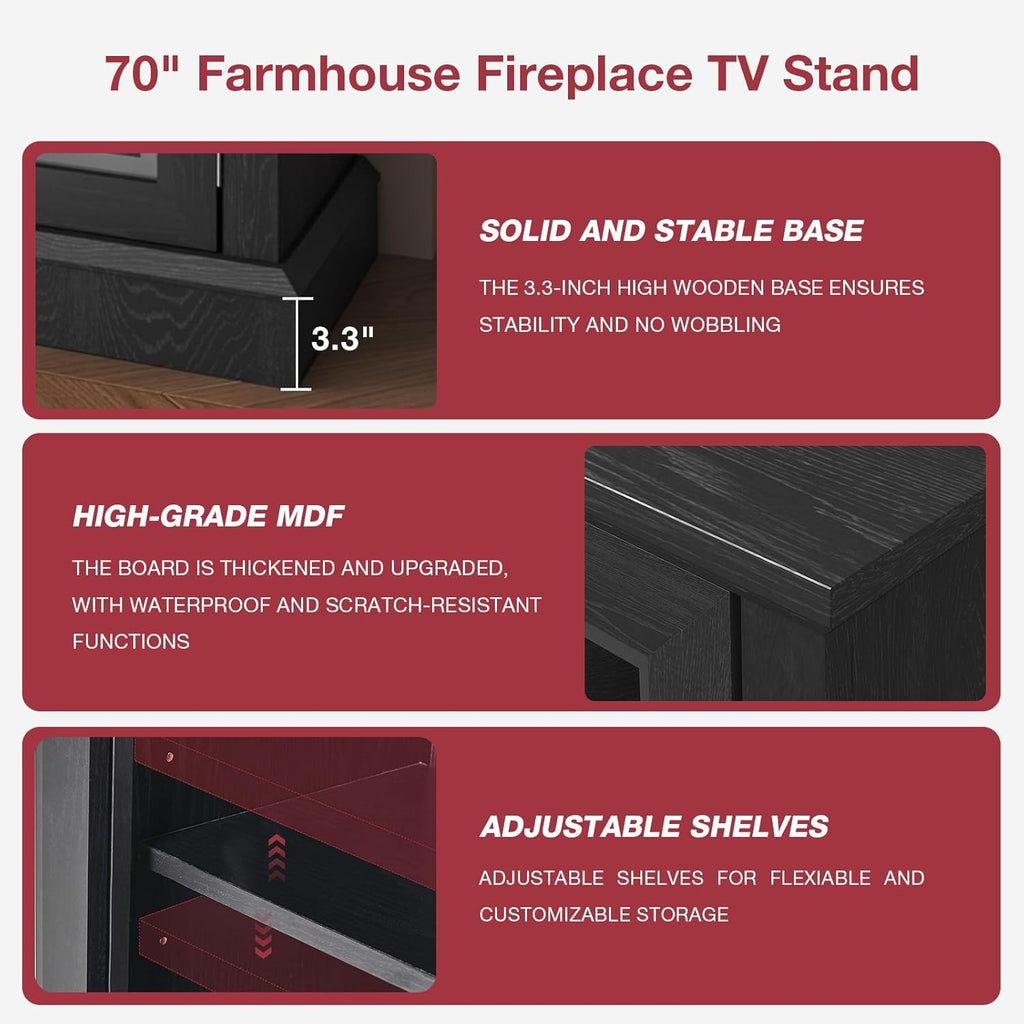 oneinmil 59'' Fireplace TV Stand, 3 Sided Glass Media Entertainment Center Console Table for TVs up to 65'' with Glass Door Adjustable Flame LED Color for Living Room, Set of TV Table, White