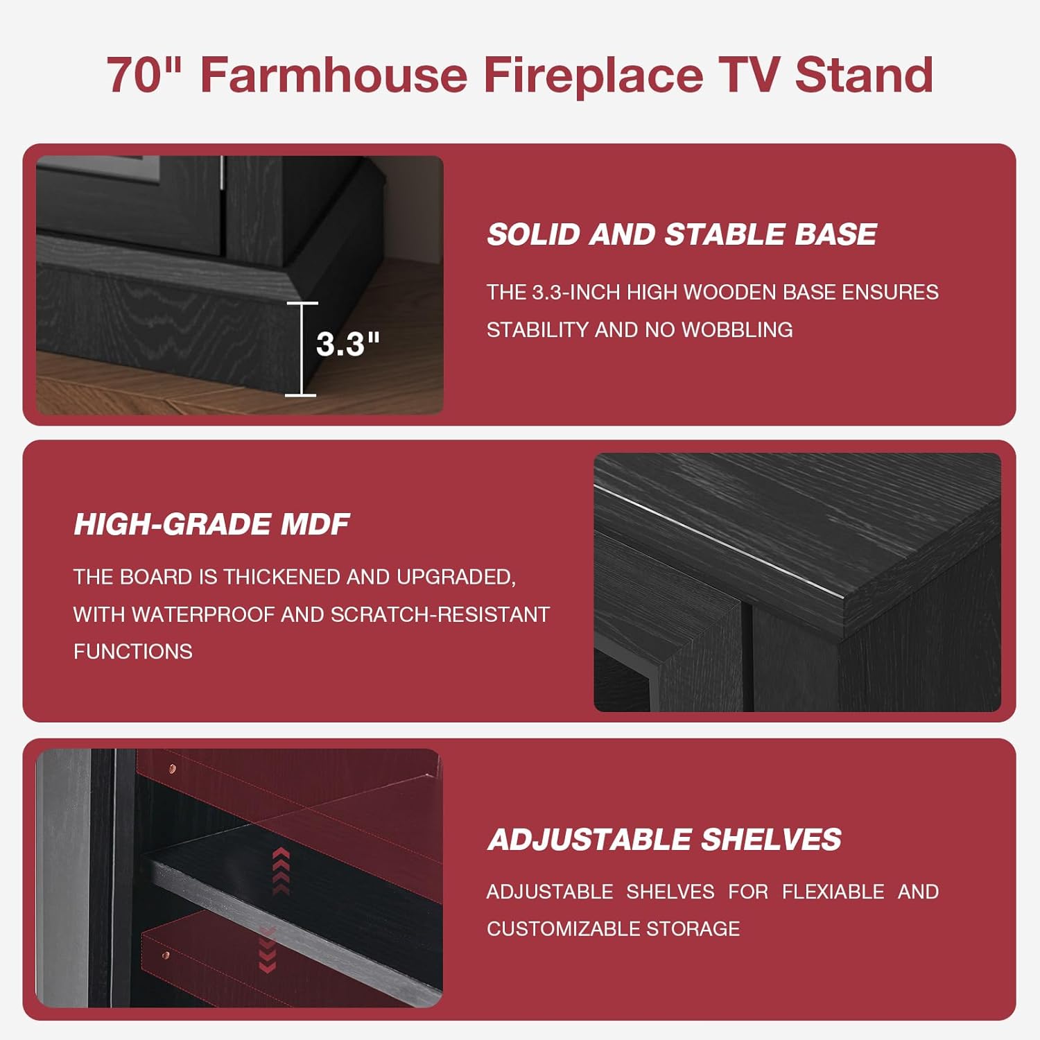 oneinmil 59'' Fireplace TV Stand, 3 Sided Glass Media Entertainment Center Console Table for TVs up to 65'' with Glass Door Adjustable Flame LED Color for Living Room, Set of TV Table, White