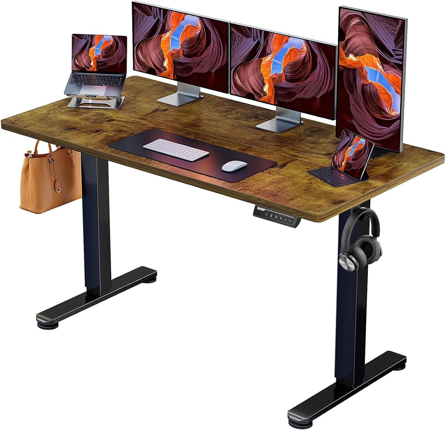 ErGear Height Adjustable Electric Standing Desk, 40 x 24 Inches Sit Stand up Desk, Memory Computer Home Office Desk (Light Vintage Brown)