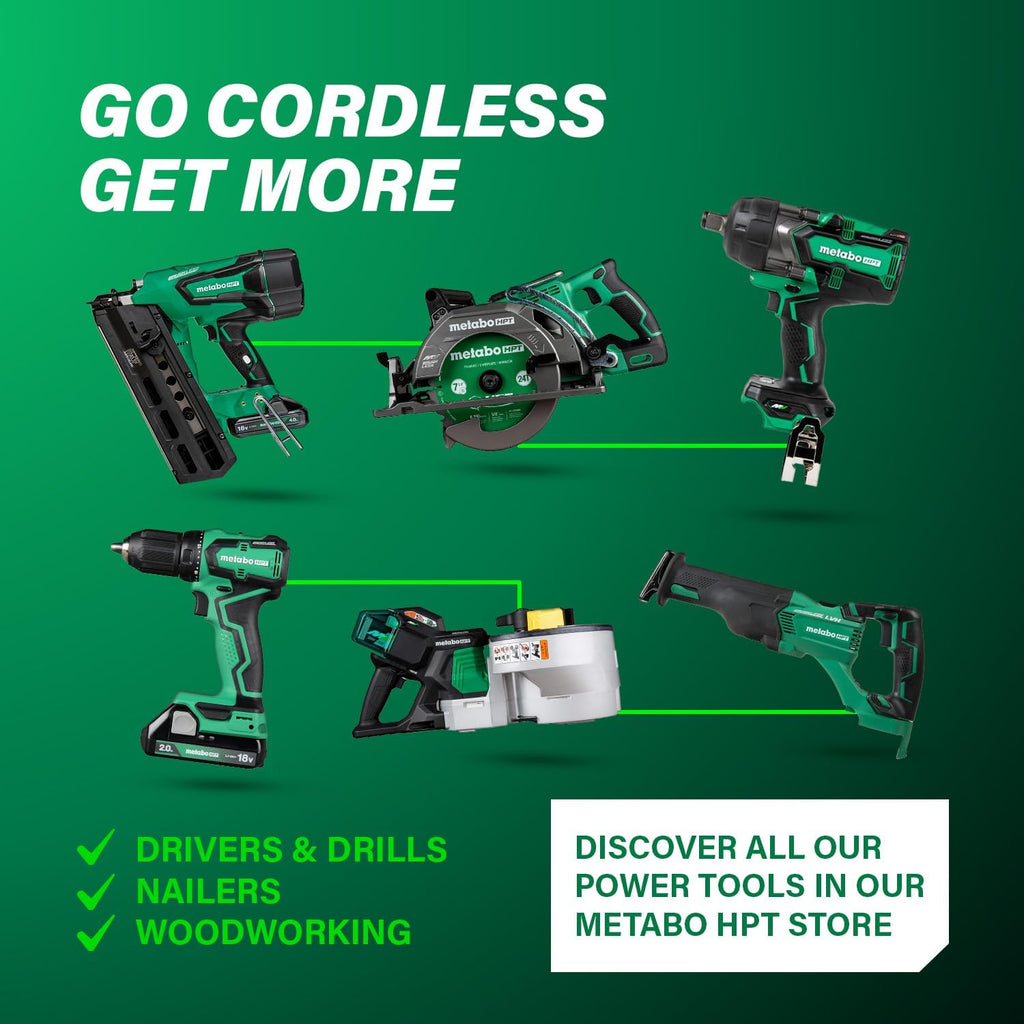 Bundle of Metabo HPT Compound Miter Saw, 10" Miter Saw with Large Table Saw for woodworking, C10FCGS + Metabo HPT 25 Ft Tape Measure, 17-Ft Reach & 14-Ft Standout, 115925M