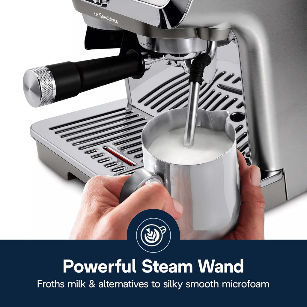 De'Longhi La Specialista Maestro Espresso Machine with Grinder, Auto & Manual Milk Frother – Bean-to-Cup Cold Brew Coffee with Cold Extraction Technology, Variable Temp & Tamping Tool, 8 Drink Presets