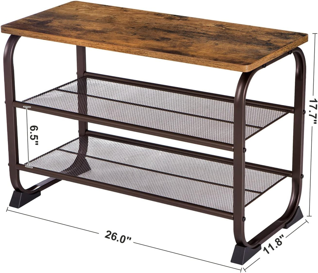 VASAGLE Shoe Bench, Storage Bench with Cupboard and 9 Open Compartments, Shoe Shelf, Padded Seat, Barn Door, 11.8 x 43.3 x 18.9 Inches, Rustic Brown ULHS058X01