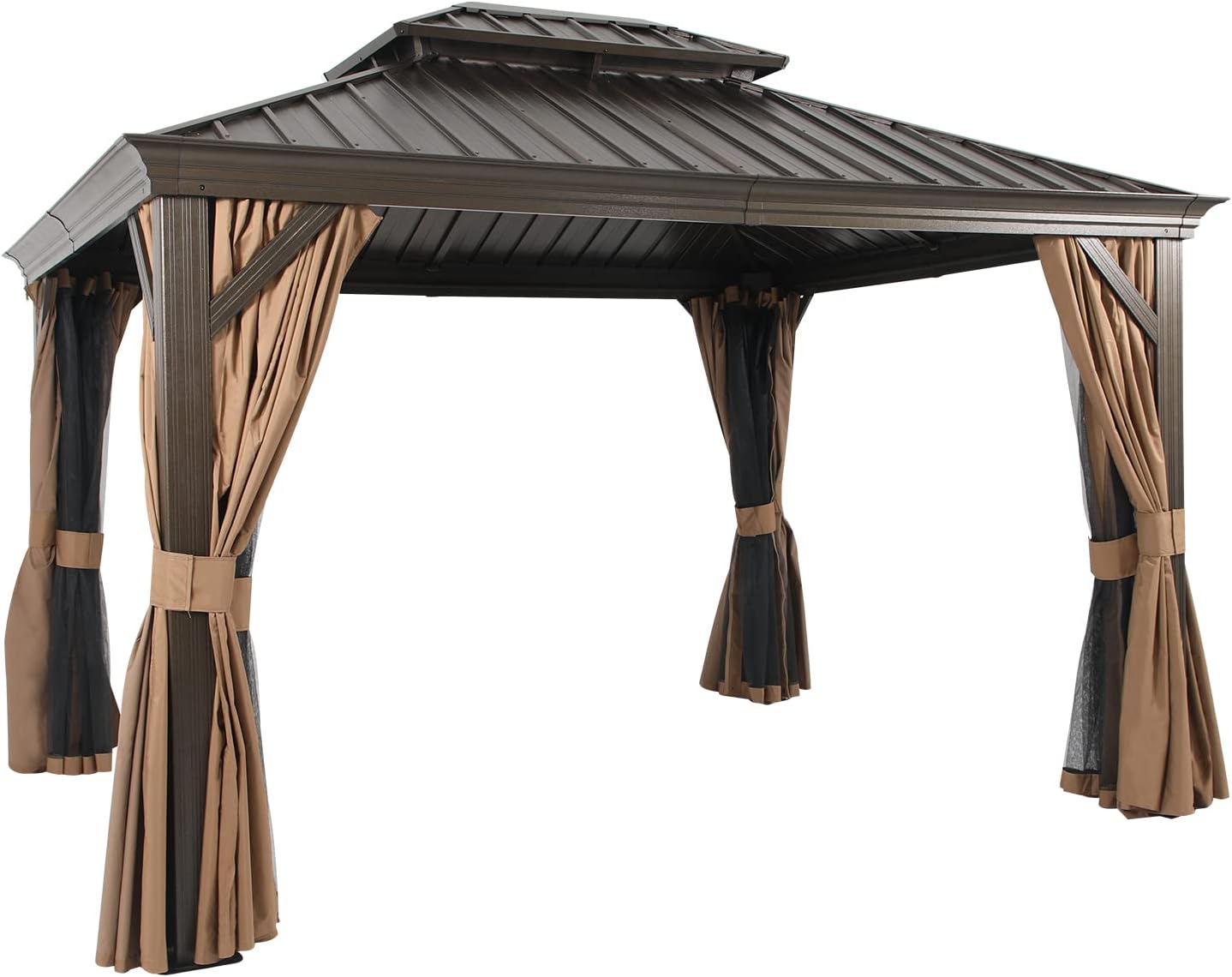 💖Clearance sale✨10’ft x 12’ft Hardtop Gazebo, With Privacy Curtain And Mosquito Net（brown）（Grey）