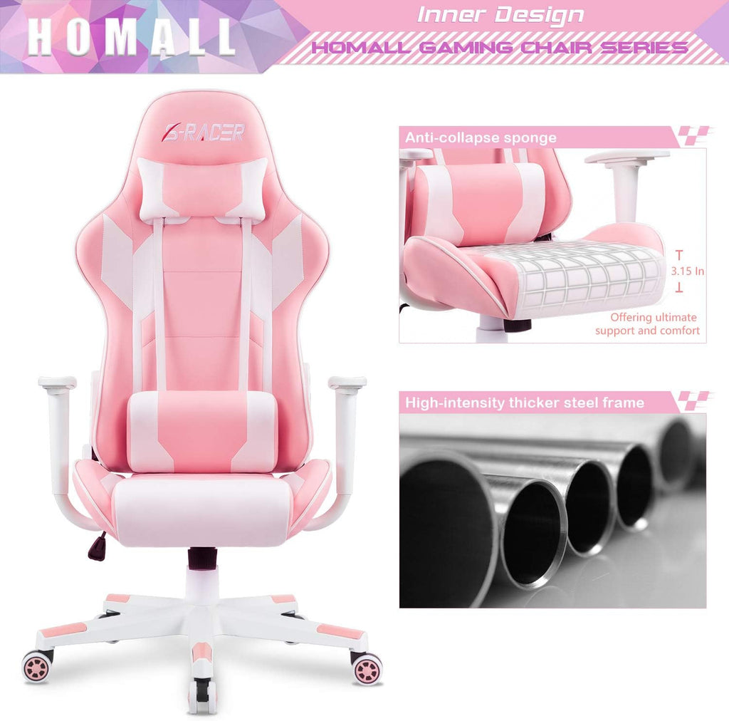Homall Gaming Chair, Office Chair High Back Computer Chair Leather Desk Chair Racing Executive Ergonomic Adjustable Swivel Task Chair with Headrest and Lumbar Support (Dark Black)