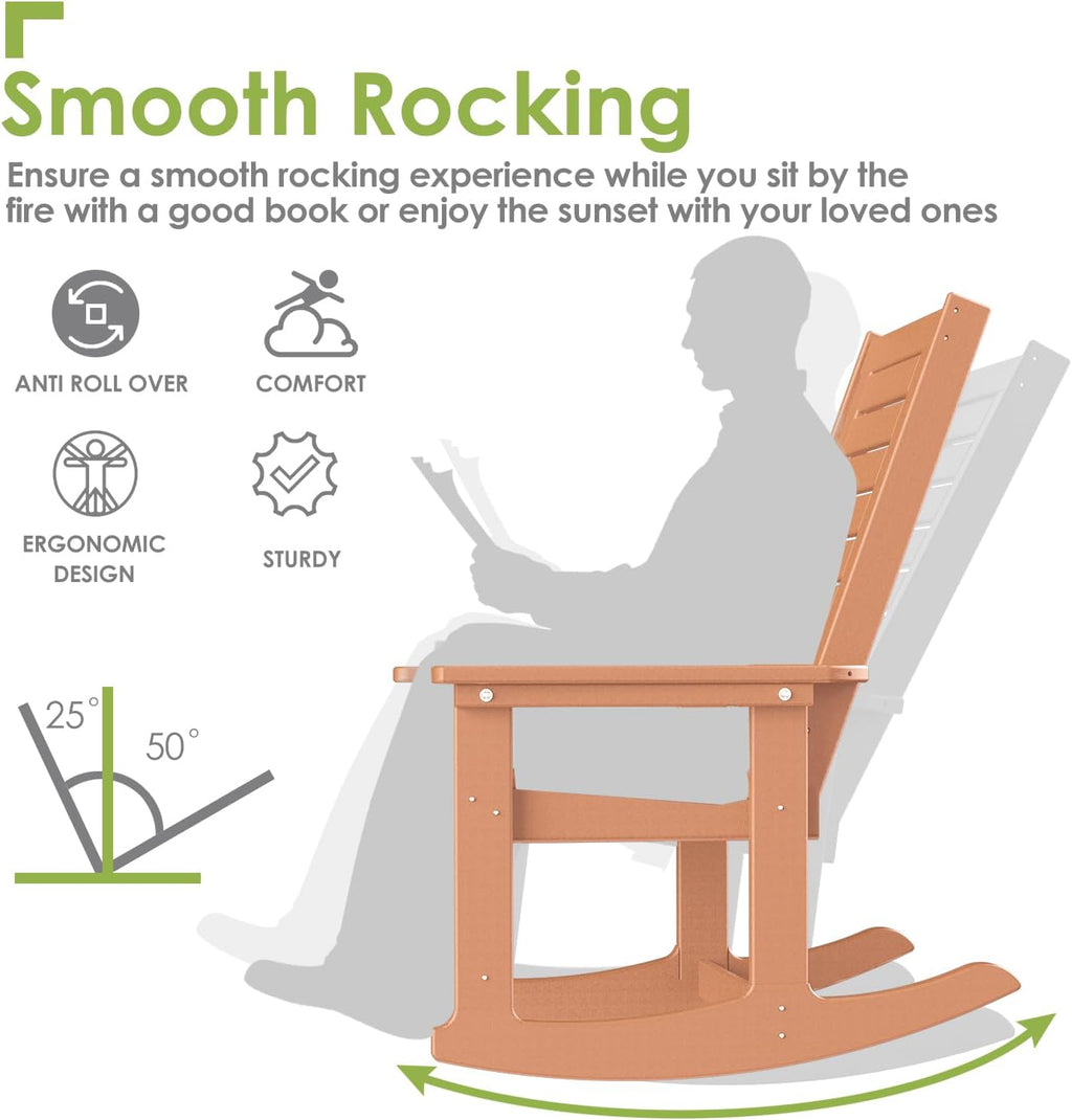 GREENVINES Outdoor Rocking Chairs | Set of 2 | Porch Rocker | HDPE Plastic | Black | Oversized Rockers | High Back | Big & Tall | Ladder Back | for Patio Outside Backyard Balcony Garden