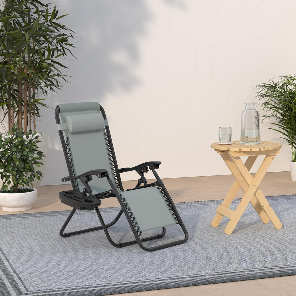 Best Choice Products Set of 2 Adjustable Steel Mesh Zero Gravity Lounge Chair Recliners w/Pillows and Cup Holder Trays - Beige