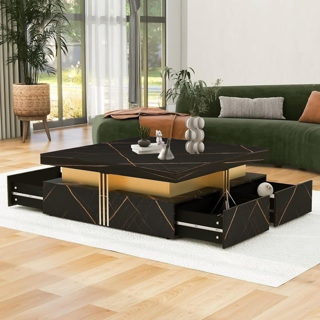 Modern White Square Storage Coffee Table with 4 Drawers