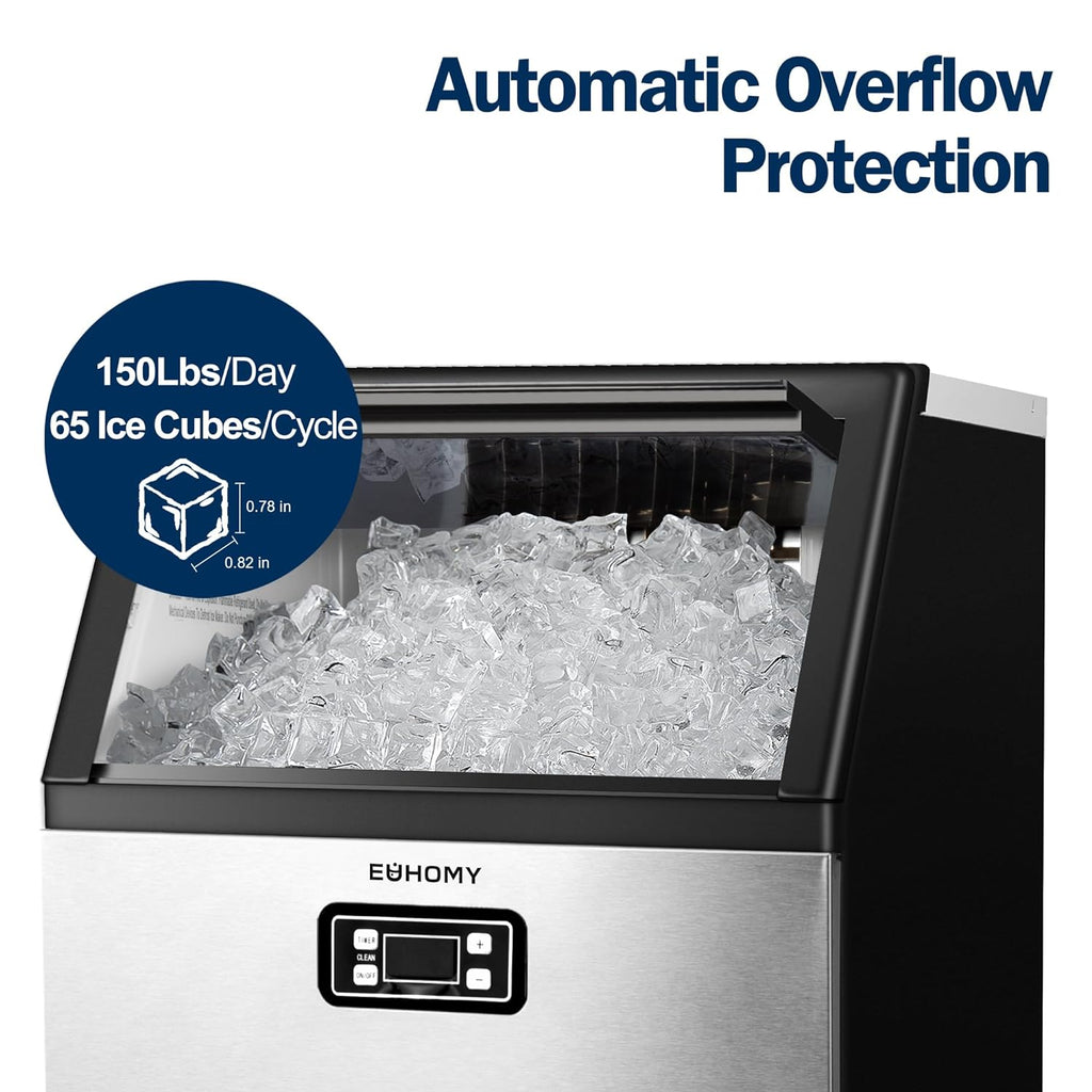 EUHOMY Commercial Ice Maker Machine, 200lbs Daily Output, Under Counter ice Machine with 65lbs Ice Storage Capacity, Perfect for Home/Bar/Restaurant/Outdoor Activities(Stainless Steel)