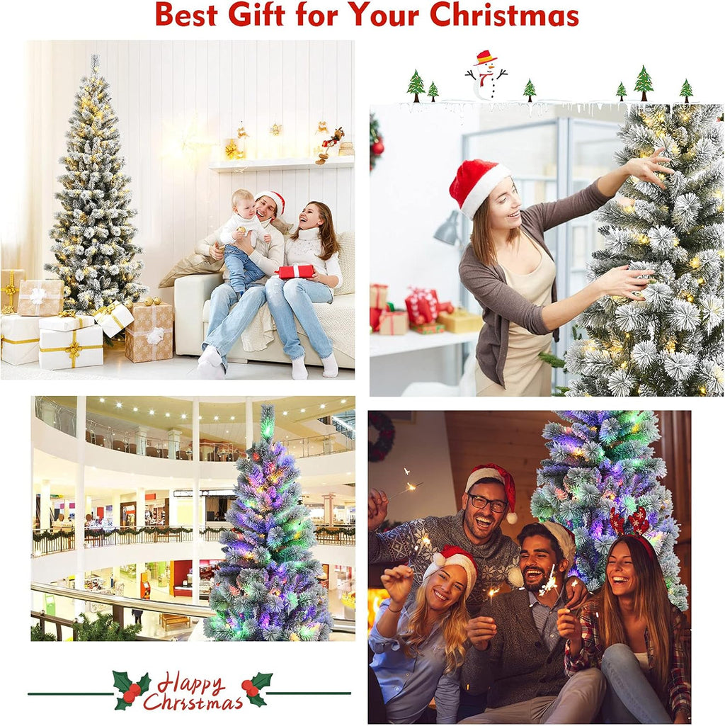 Goplus 7ft Artificial White Christmas Tree Xmas Pine Tree with Solid Metal Legs Perfect for Indoor and Outdoor Holiday Decoration