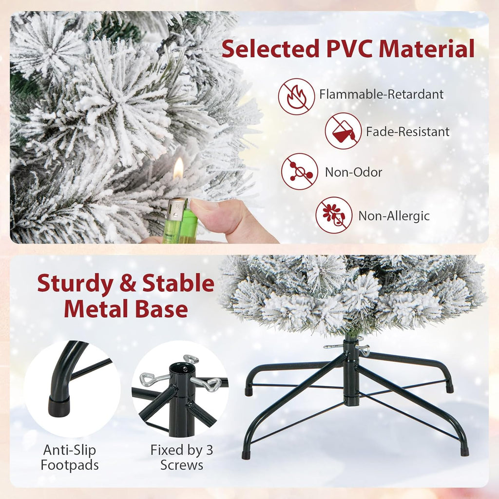 Goplus 7ft Artificial White Christmas Tree Xmas Pine Tree with Solid Metal Legs Perfect for Indoor and Outdoor Holiday Decoration