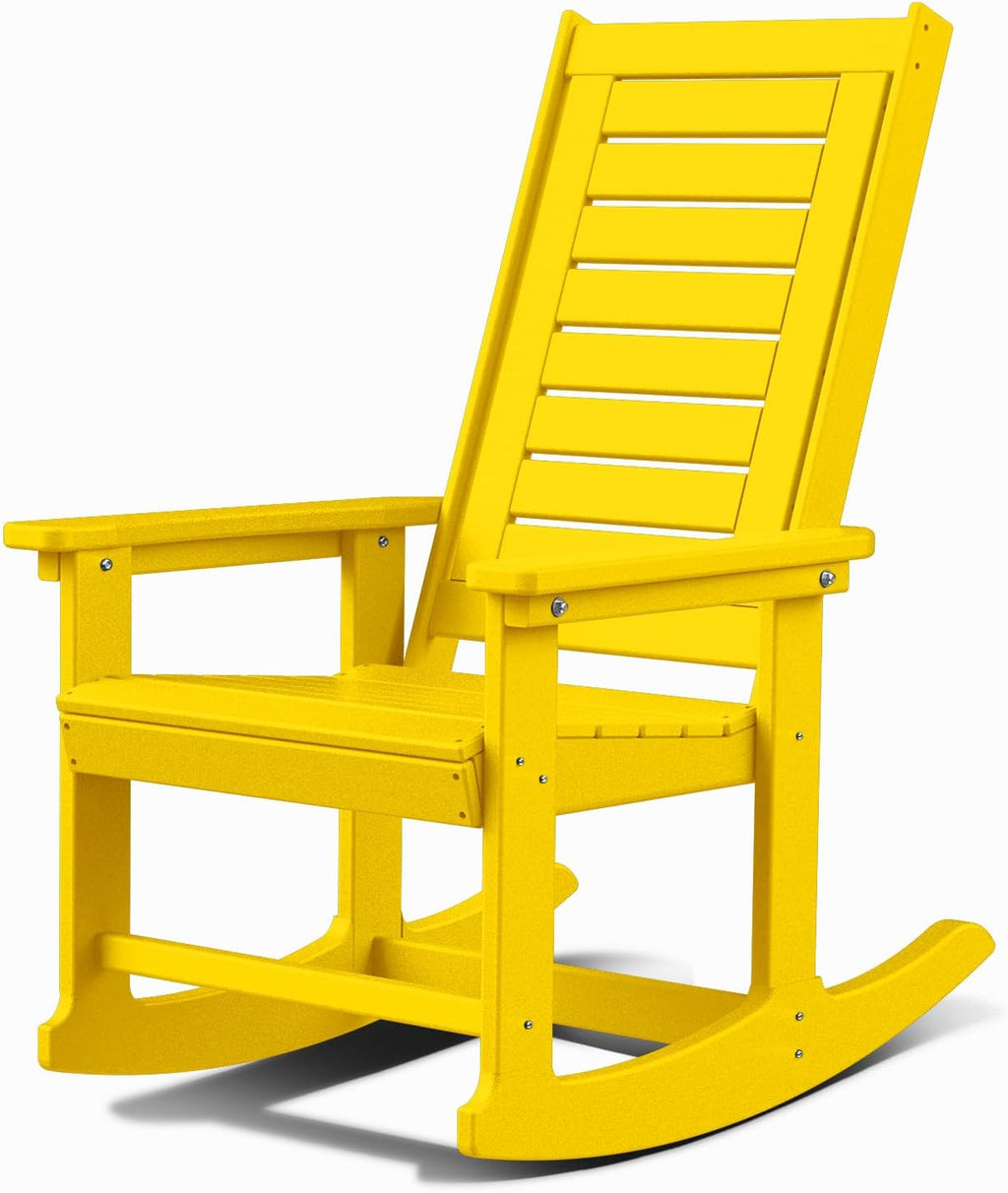 GREENVINES Outdoor Rocking Chairs | Set of 2 | Porch Rocker | HDPE Plastic | Black | Oversized Rockers | High Back | Big & Tall | Ladder Back | for Patio Outside Backyard Balcony Garden