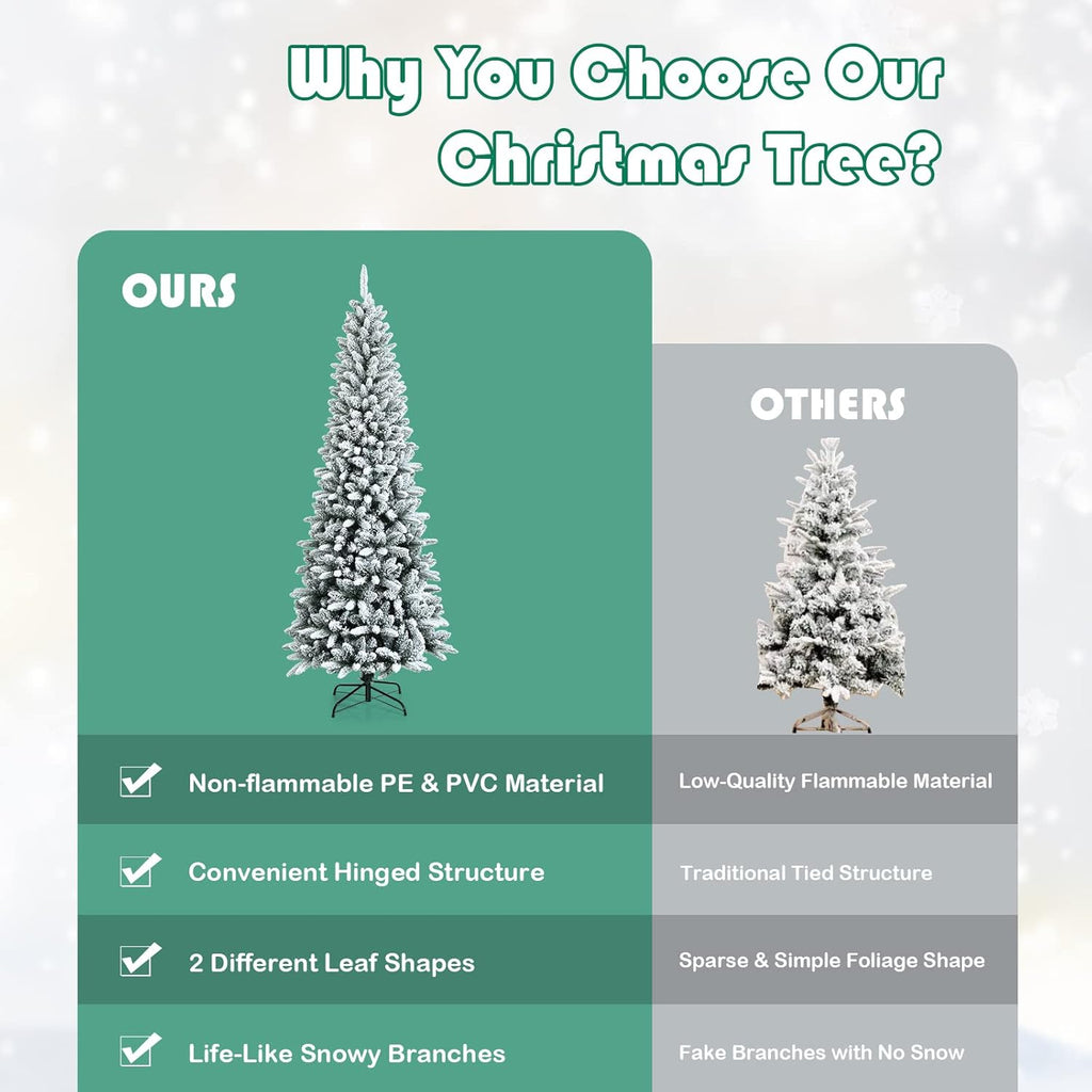 Goplus 7ft Artificial White Christmas Tree Xmas Pine Tree with Solid Metal Legs Perfect for Indoor and Outdoor Holiday Decoration
