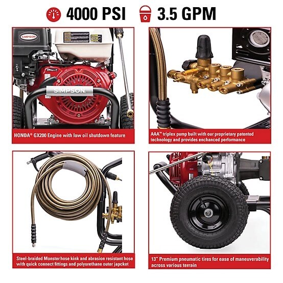 SIMPSON 4,000 PSI 3.5 GPM Gas Cold Water PowerShot Professional Pressure Washer, Honda GX270 Engine, 49-State