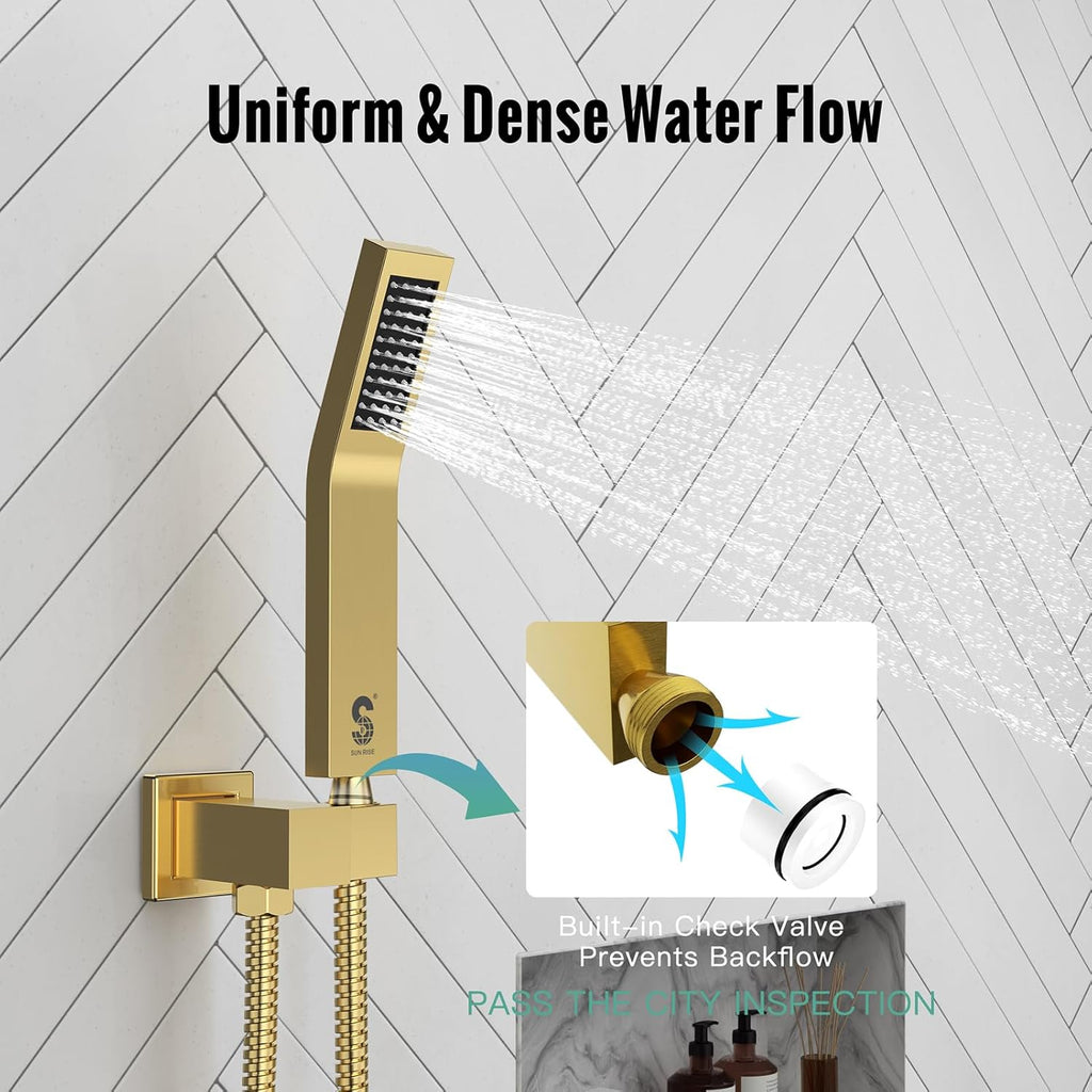 SR SUN RISE 12 Inches Matte Black Shower System 12 Inch Brass Bathroom Luxury Rain Mixer Shower Combo Set Wall Mounted Rainfall Shower Head System Shower Faucet Rough-in Valve Body and Trim Included