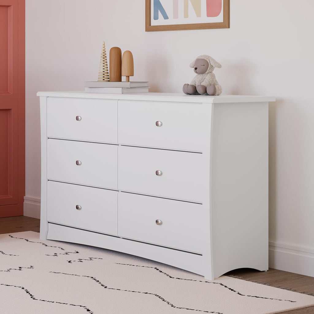 Storkcraft Crescent 6 Drawer Double Dresser (Pebble Gray) – GREENGUARD Gold Certified, For Nursery, Dresser, Kids Nursery Organizer, Chest of Drawers