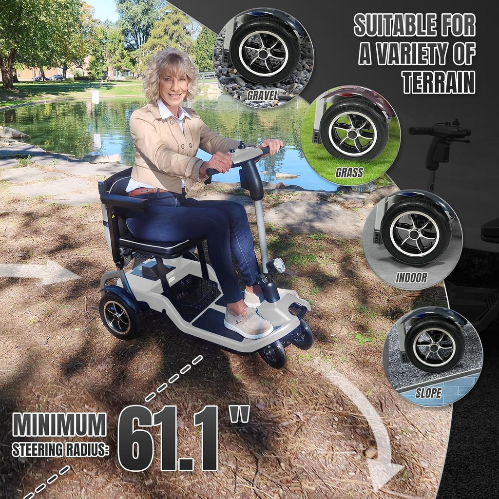 R3b-Mobility Scooters for Seniors Adults Ultra Lightweight Electric Powered Folding 4 Wheel Mobility Scooter with Headlight Cup Holder, Compact & Convenient for Travel Airline Approved, Blue