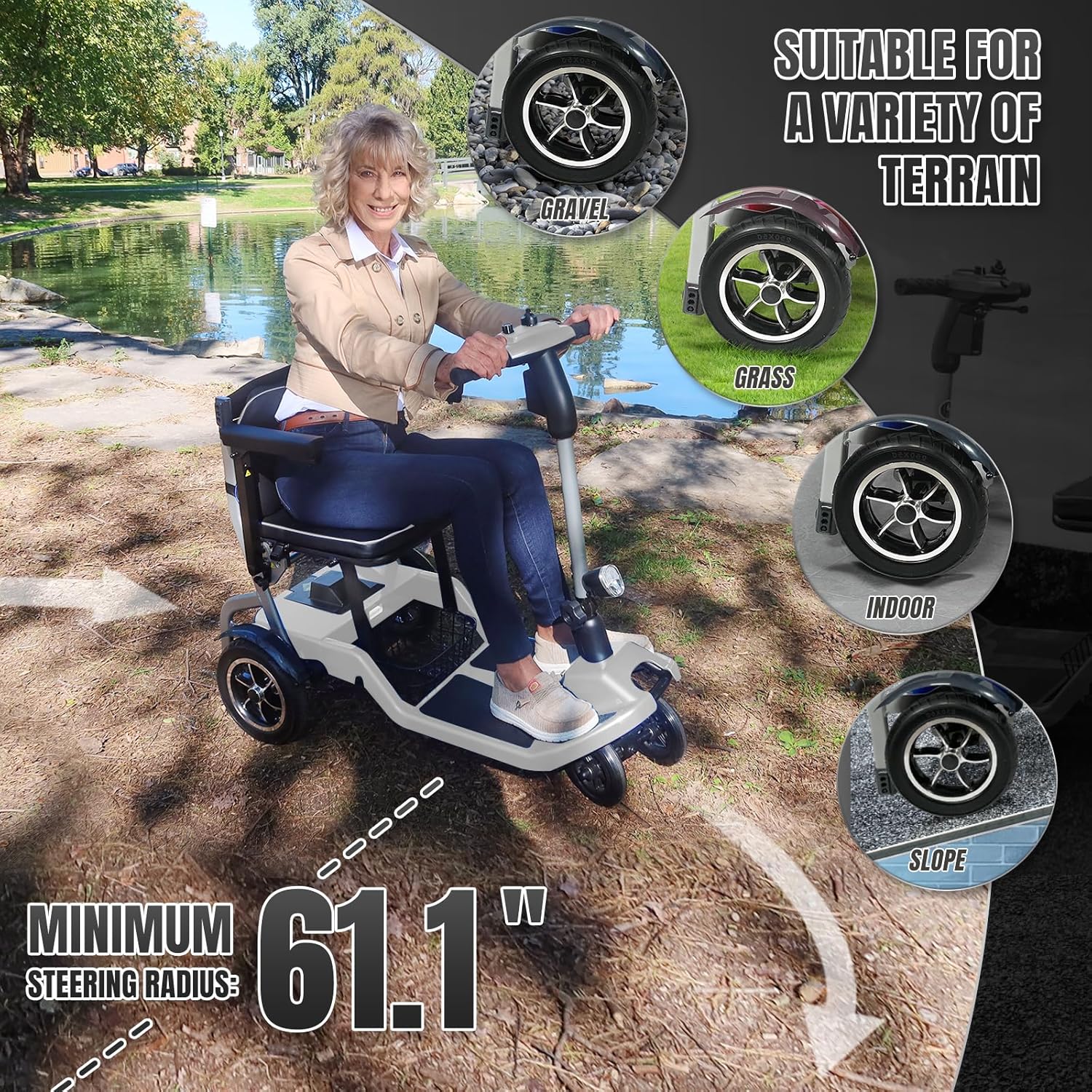 R3b-Mobility Scooters for Seniors Adults Ultra Lightweight Electric Powered Folding 4 Wheel Mobility Scooter with Headlight Cup Holder, Compact & Convenient for Travel Airline Approved, Blue