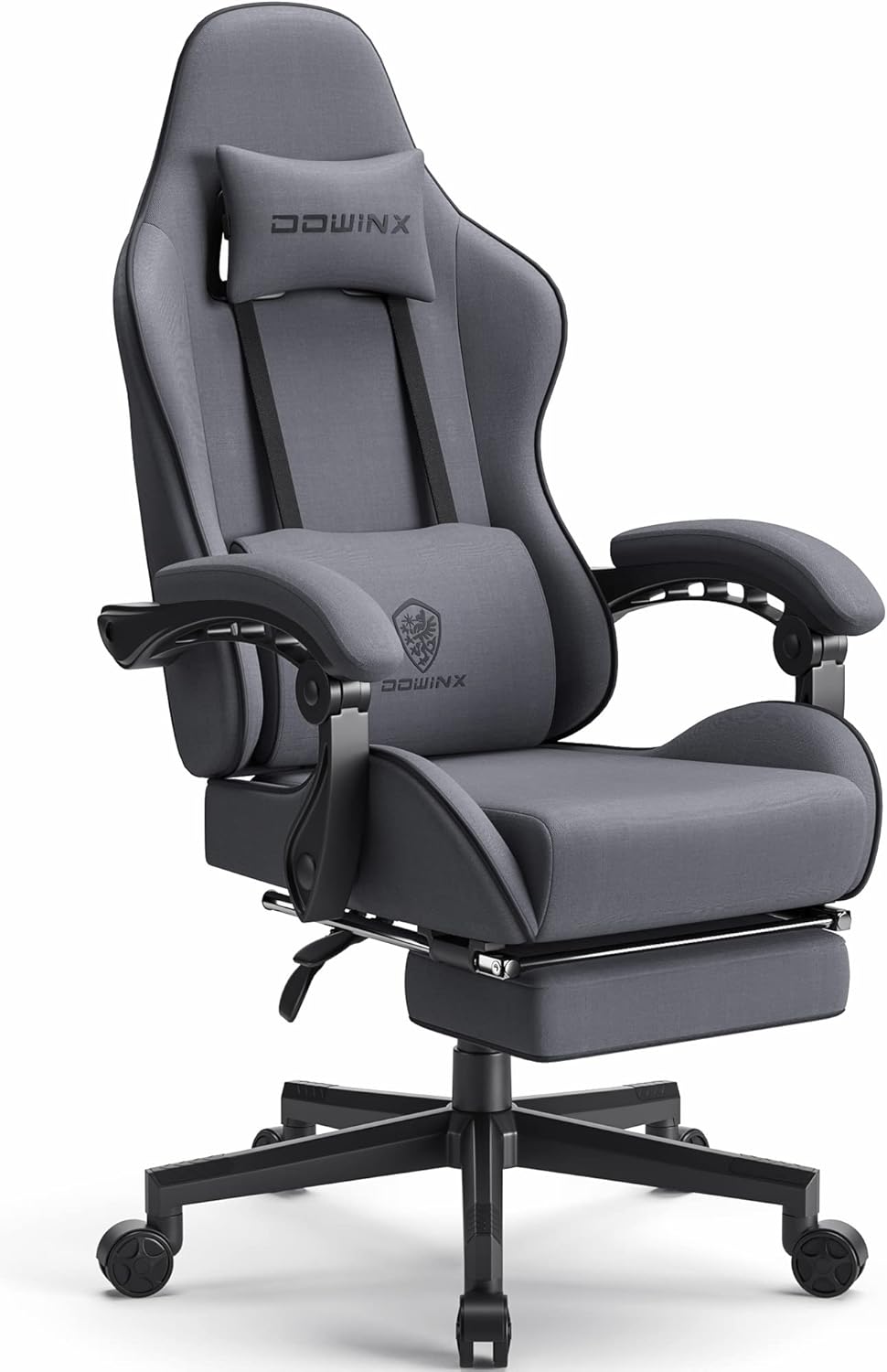 Dowinx Gaming Chair Fabric with Pocket Spring Cushion, Massage Game Chair Cloth with Headrest, Ergonomic Computer Chair with Footrest 290LBS, Blue and Grey