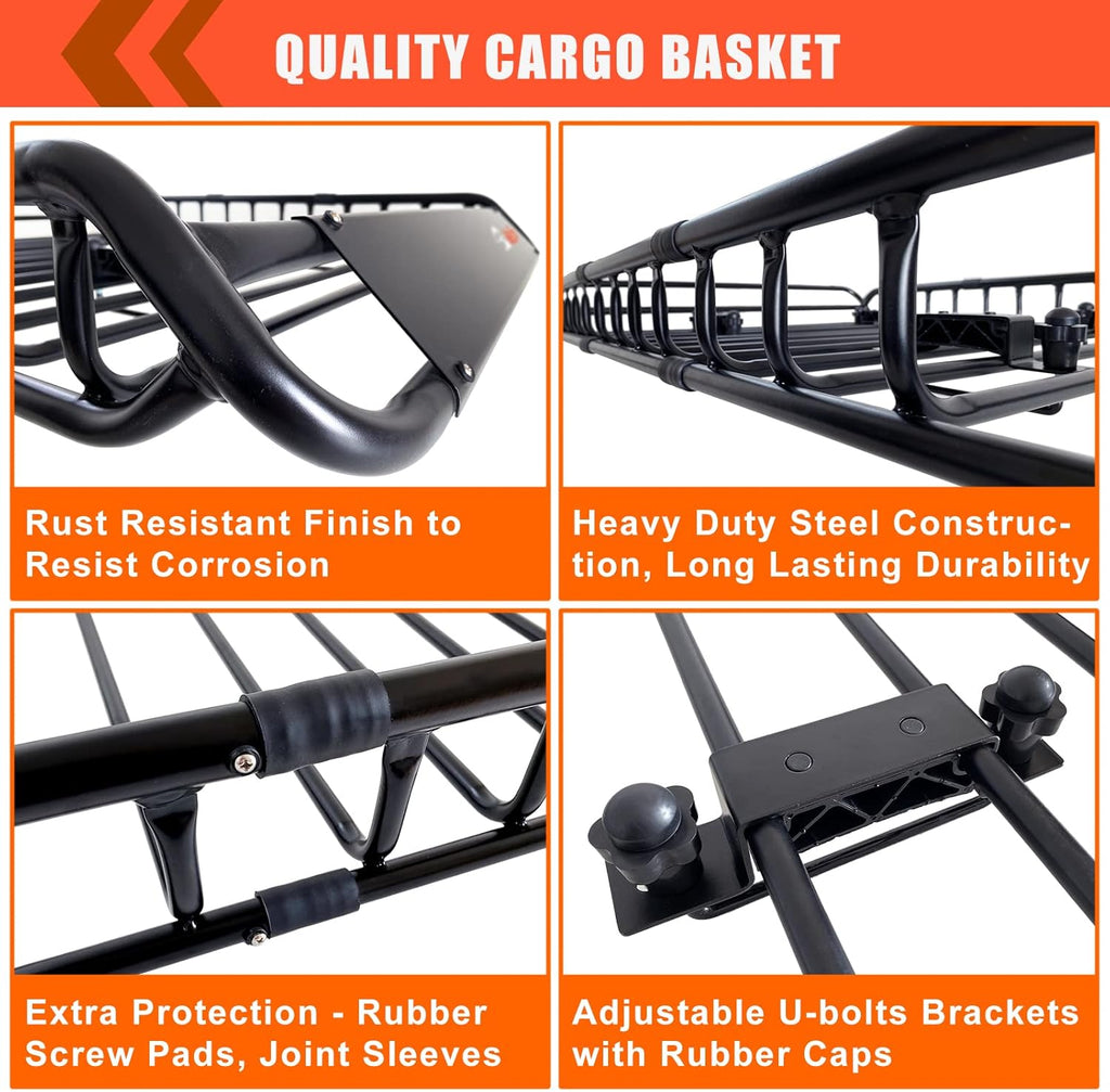 MeeFar High Rail Trailer Folding Hitch Mount Cargo Carrier Basket 60" X 24" X 14"+Waterproof Cargo Bag 20 cu ft(59" 24" 24"), Capacity of 500 Lbs with Hitch Stabilizer, Net, Lock and Straps