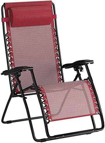 Basics Outdoor Textilene Adjustable Zero Gravity Folding Reclining Lounge Chair with Pillow, 26", Navy Blue