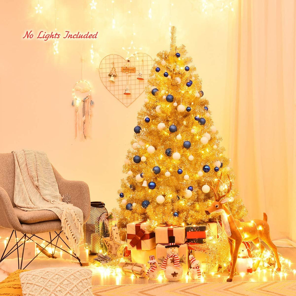 Goplus 7ft Artificial White Christmas Tree Xmas Pine Tree with Solid Metal Legs Perfect for Indoor and Outdoor Holiday Decoration